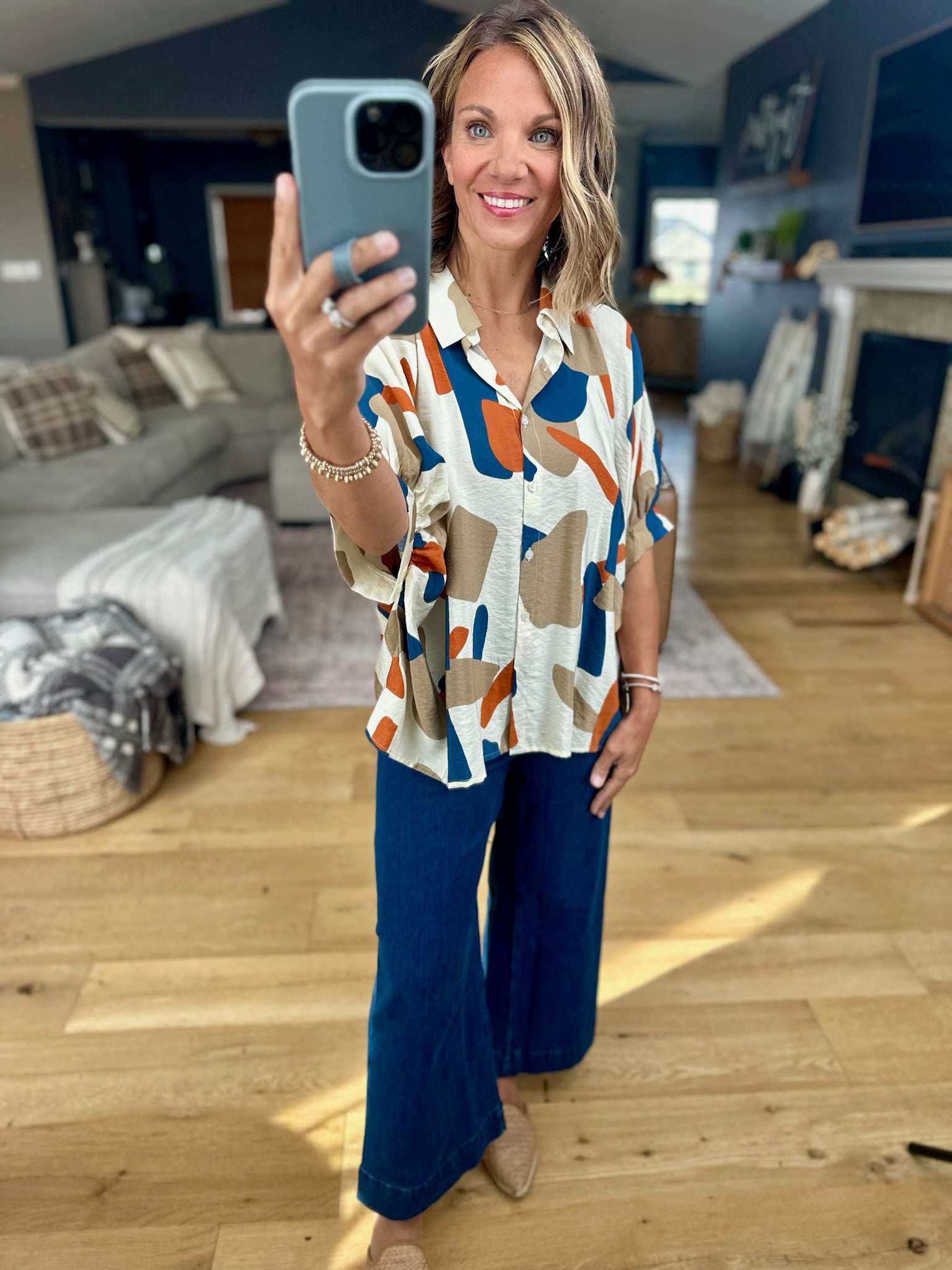 Wild Darling Patterned Button-Down Top-Day & Moon-Anna Kaytes Boutique, Women's Fashion Boutique in Grinnell, Iowa