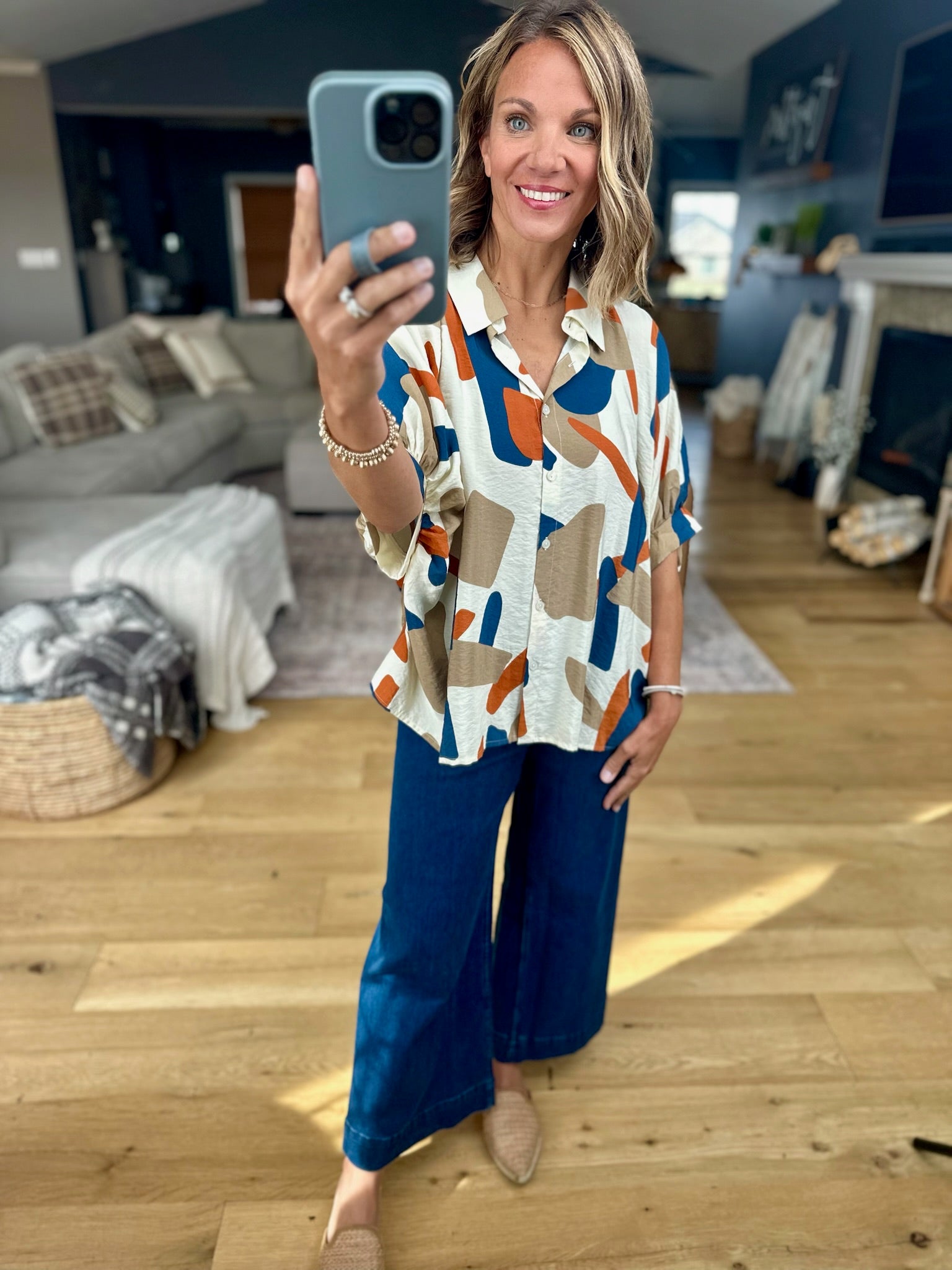 Wild Darling Patterned Button-Down Top-Day & Moon-Anna Kaytes Boutique, Women's Fashion Boutique in Grinnell, Iowa