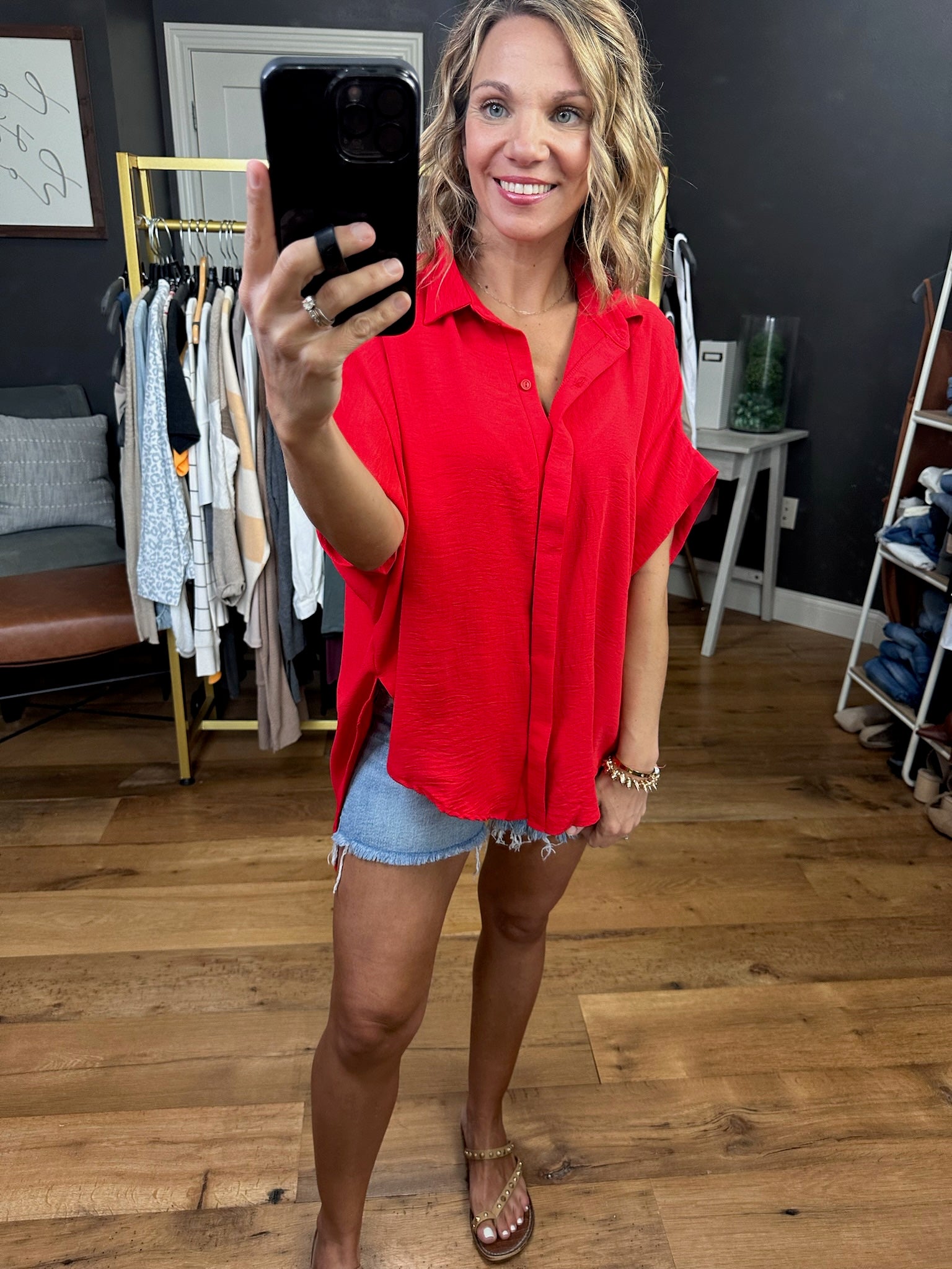 Express Yourself Button-Down Dolman Top - Multiple Options-Short Sleeves-Bucketlist-Anna Kaytes Boutique, Women's Fashion Boutique in Grinnell, Iowa