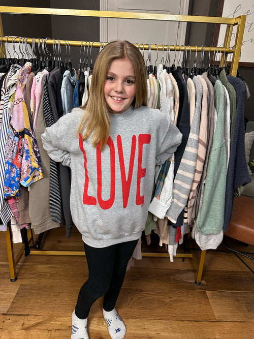 LOVE Mommy + Little Crewneck Sweatshirt - Grey-Prickly Pear Texas-Anna Kaytes Boutique, Women's Fashion Boutique in Grinnell, Iowa