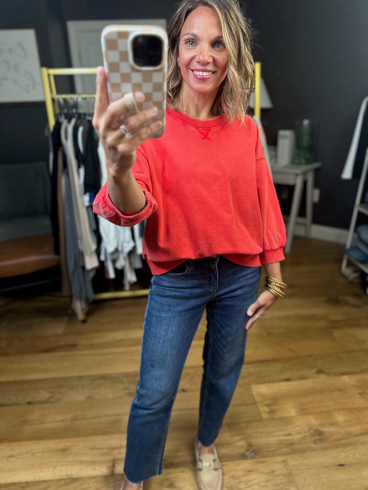 End Of The Day 3/4 Sleeve Top - Red-Jodifl-Anna Kaytes Boutique, Women's Fashion Boutique in Grinnell, Iowa