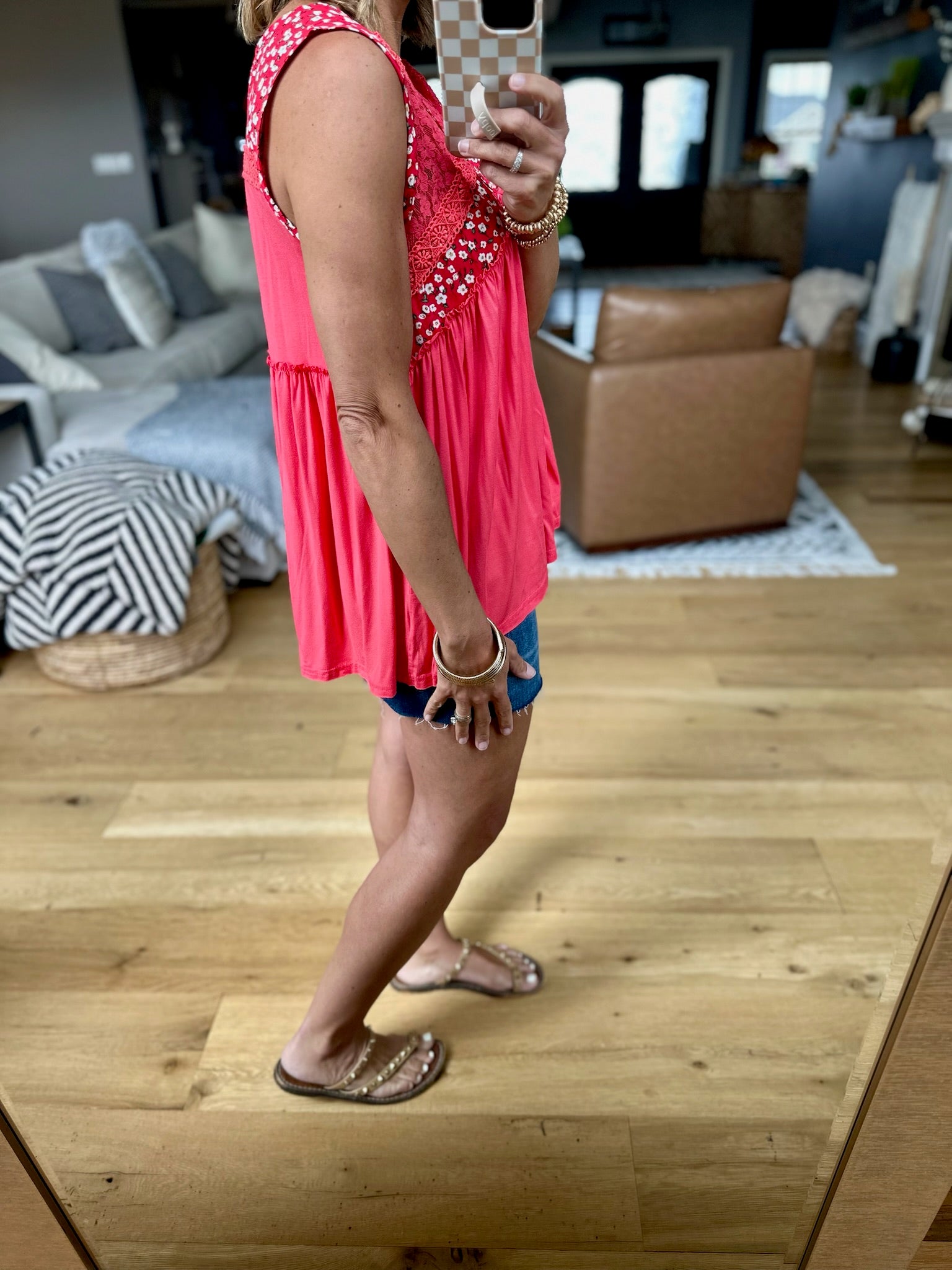 A Little Reason Lace-Detail Top - Deep Coral-POL-Anna Kaytes Boutique, Women's Fashion Boutique in Grinnell, Iowa