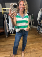 More To It Striped V-Neck Sweater Vest - Green-Entro-Anna Kaytes Boutique, Women's Fashion Boutique in Grinnell, Iowa