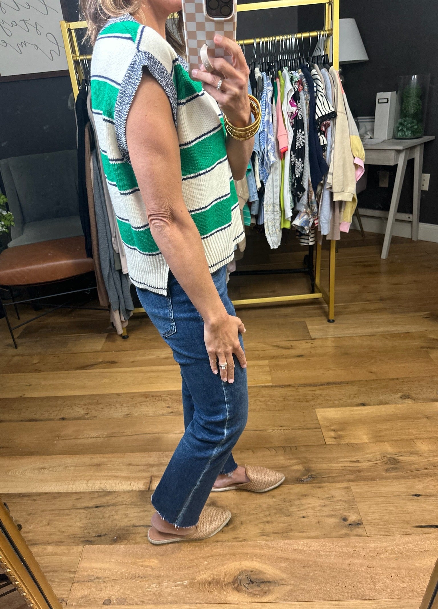 More To It Striped V-Neck Sweater Vest - Green-Entro-Anna Kaytes Boutique, Women's Fashion Boutique in Grinnell, Iowa