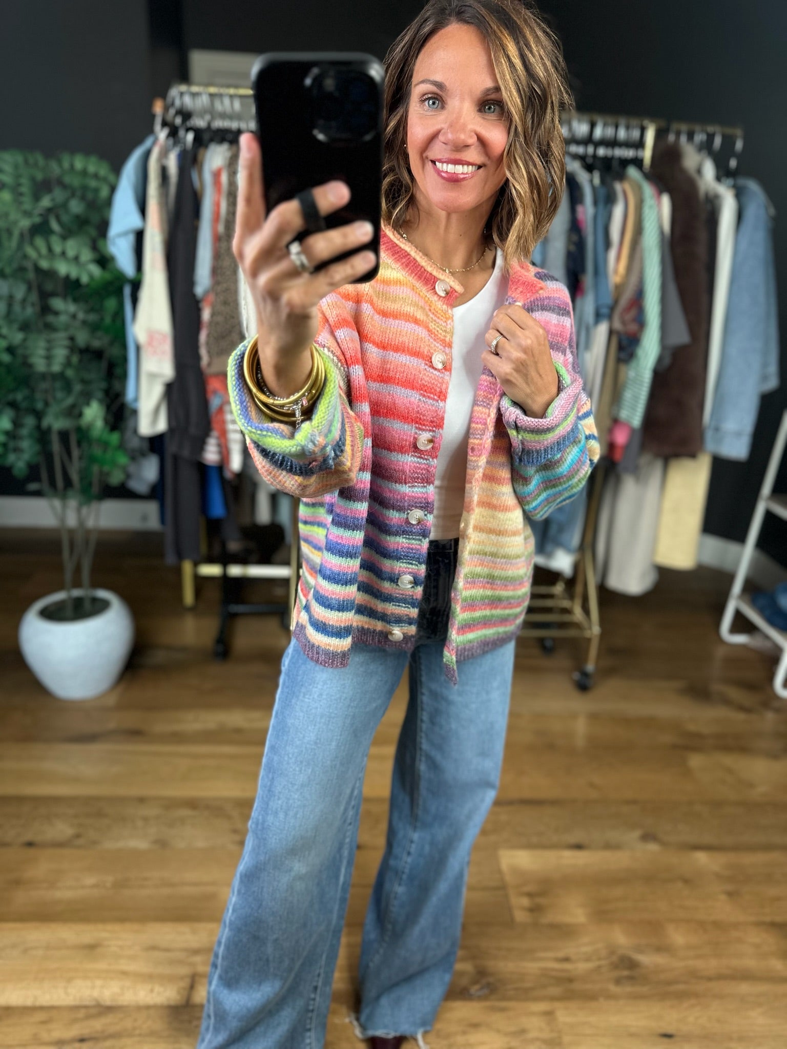 My Kind Of Joy Striped Button-Down Cardigan-Sweaters-Wishlist-Anna Kaytes Boutique, Women's Fashion Boutique in Grinnell, Iowa