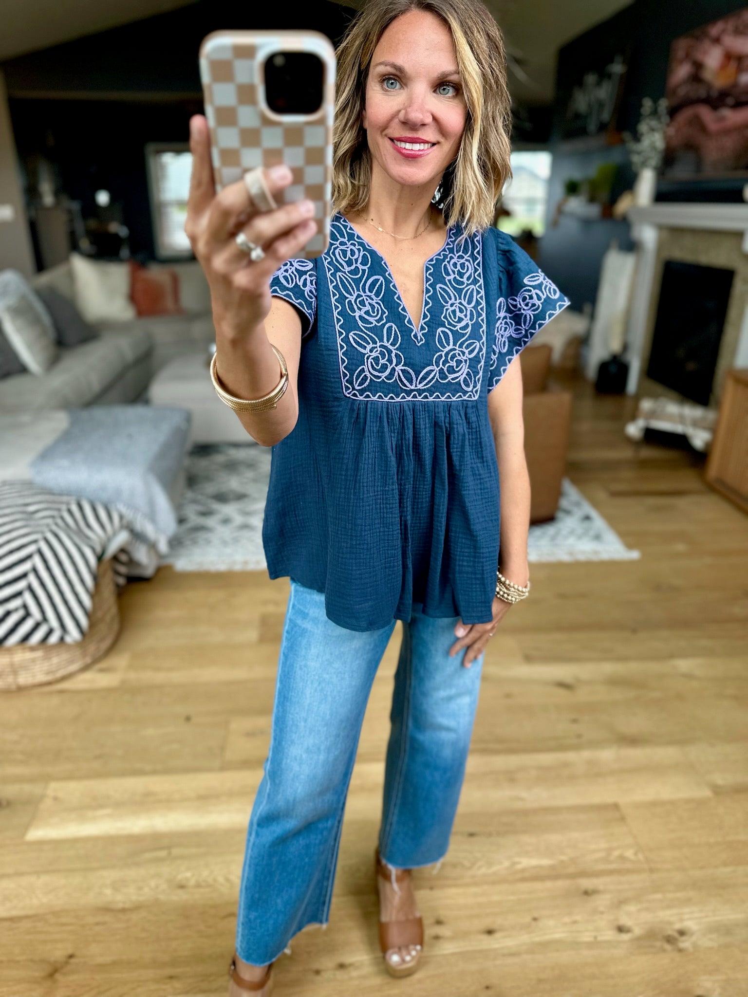 Best Is Yet To Come Embroidered Top - Blueberry-Easel-Anna Kaytes Boutique, Women's Fashion Boutique in Grinnell, Iowa