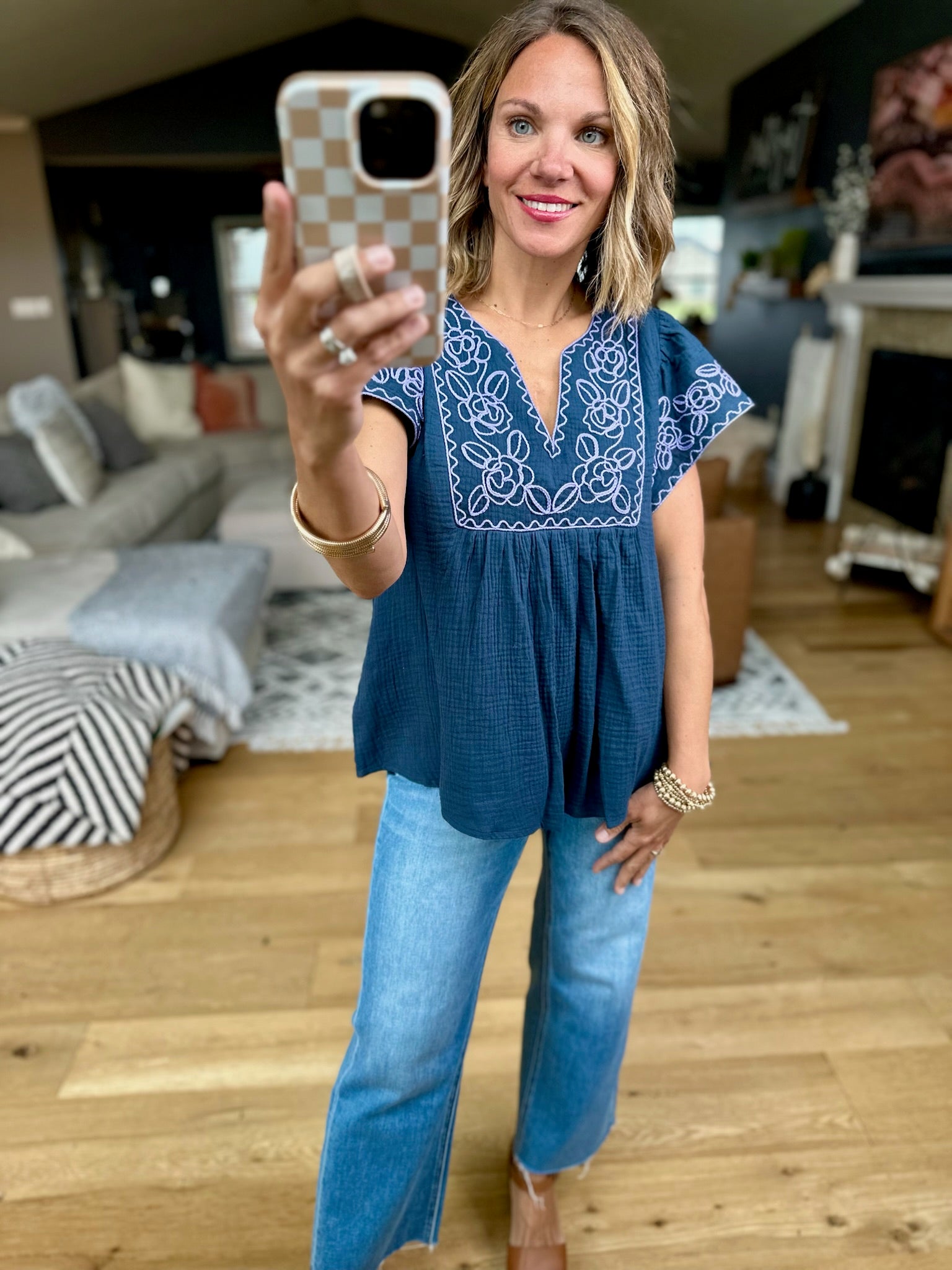 Best Is Yet To Come Embroidered Top - Blueberry-Easel-Anna Kaytes Boutique, Women's Fashion Boutique in Grinnell, Iowa