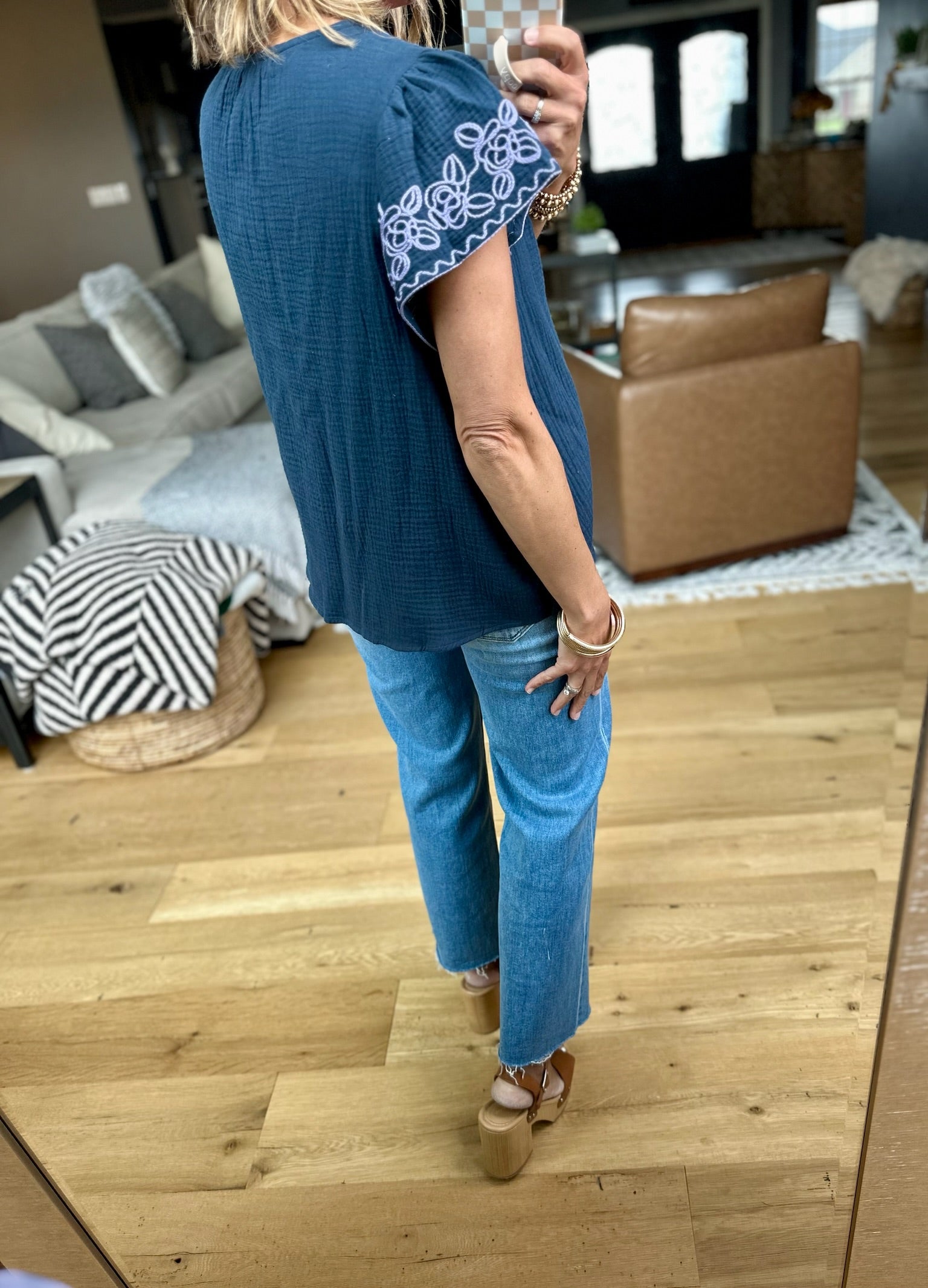 Best Is Yet To Come Embroidered Top - Blueberry-Easel-Anna Kaytes Boutique, Women's Fashion Boutique in Grinnell, Iowa