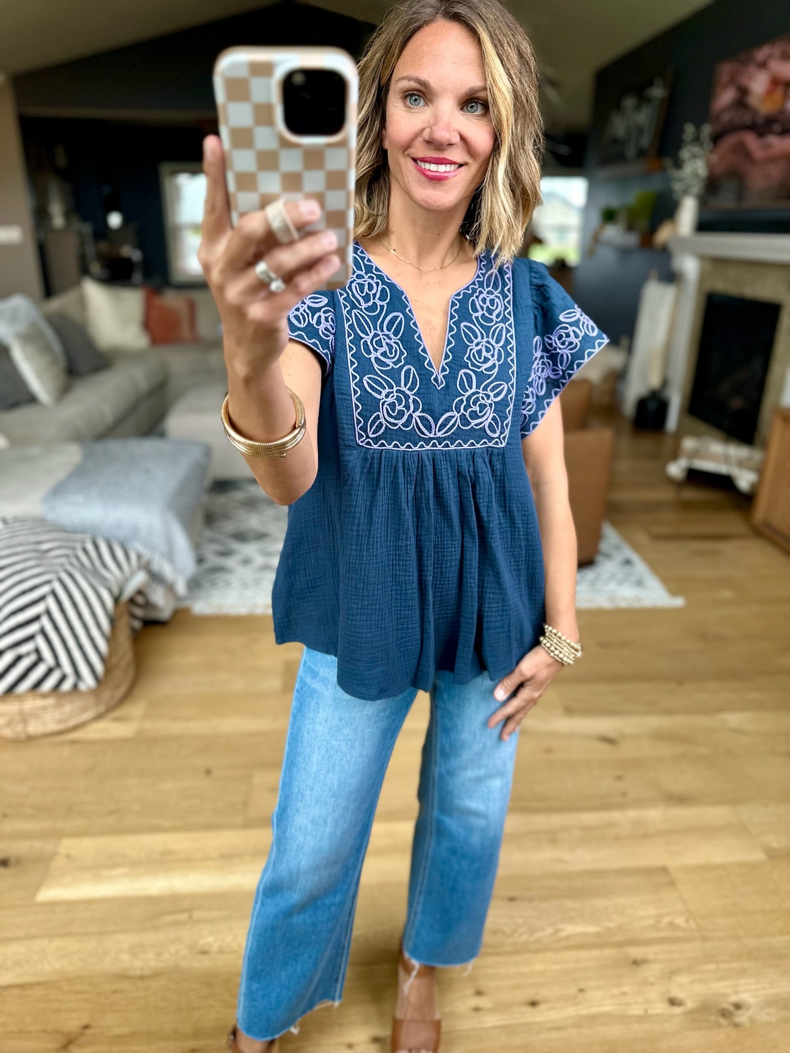 Best Is Yet To Come Embroidered Top - Blueberry-Easel-Anna Kaytes Boutique, Women's Fashion Boutique in Grinnell, Iowa