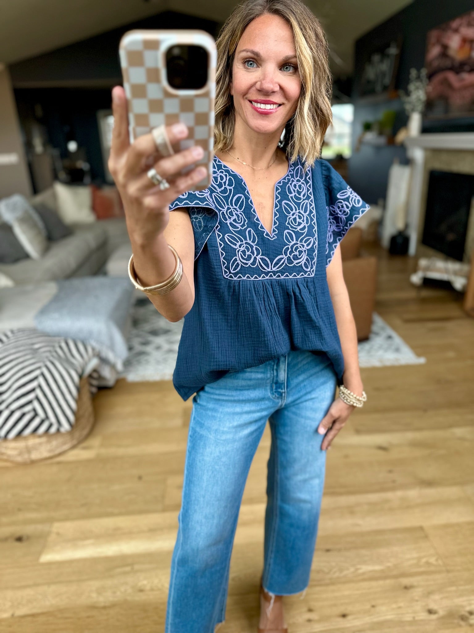 Best Is Yet To Come Embroidered Top - Blueberry-Easel-Anna Kaytes Boutique, Women's Fashion Boutique in Grinnell, Iowa