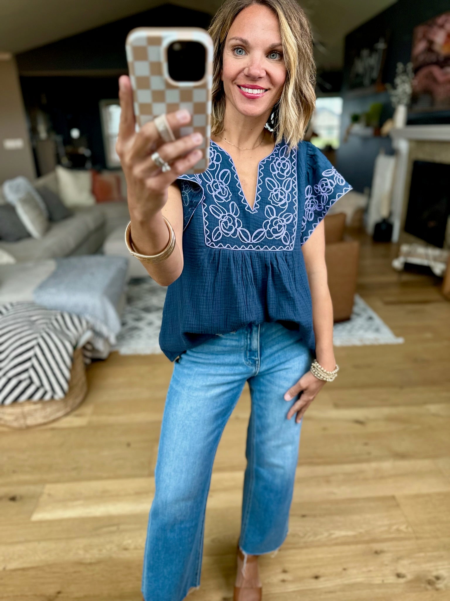 Best Is Yet To Come Embroidered Top - Blueberry-Easel-Anna Kaytes Boutique, Women's Fashion Boutique in Grinnell, Iowa