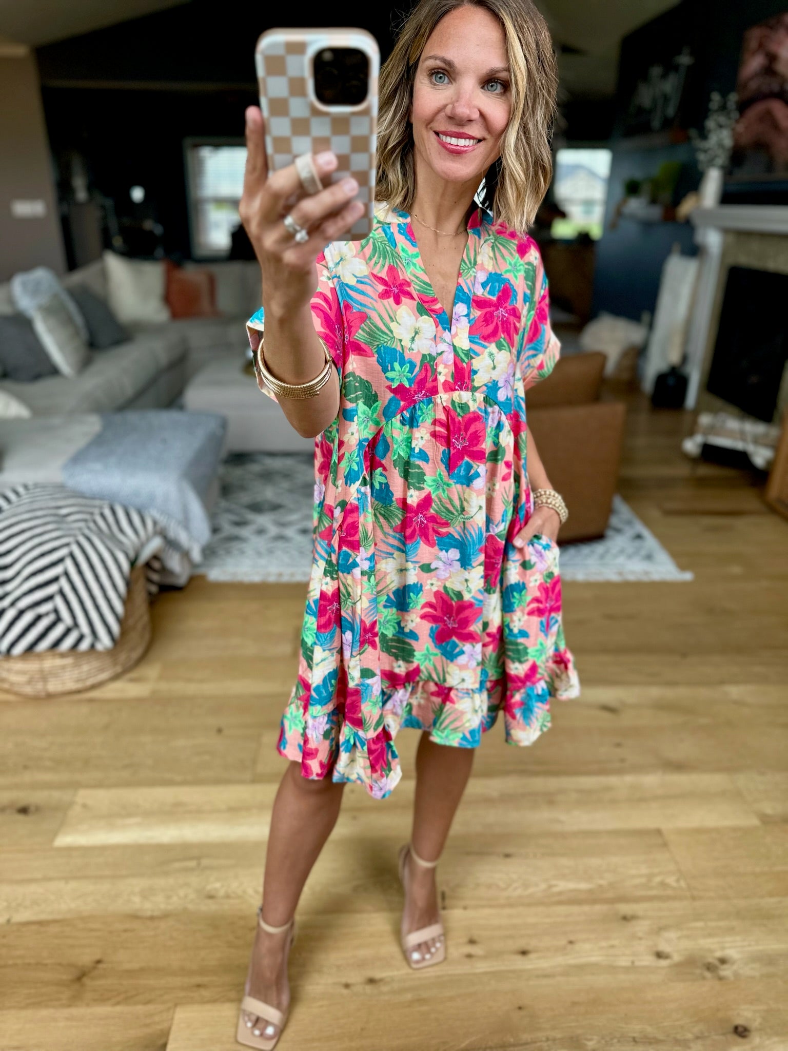 Life In Paradise Floral Pocket Dress - Blush-Easel-Anna Kaytes Boutique, Women's Fashion Boutique in Grinnell, Iowa