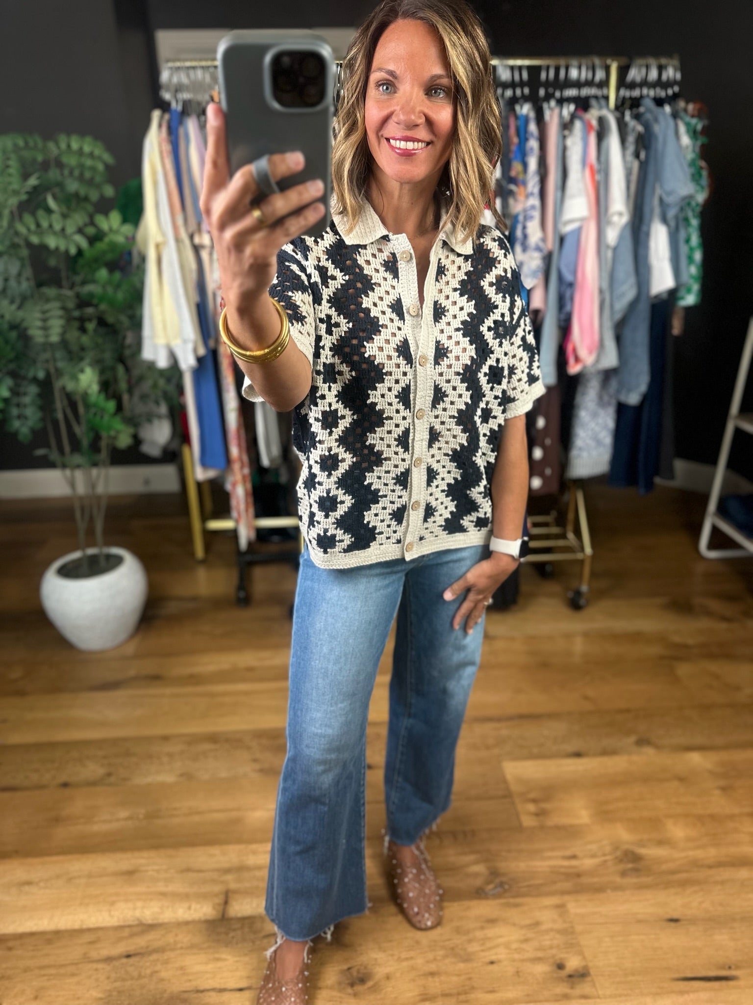 Make You Miss Me Crochet Button-Down Top-Short Sleeves-Doe & Rae-Anna Kaytes Boutique, Women's Fashion Boutique in Grinnell, Iowa