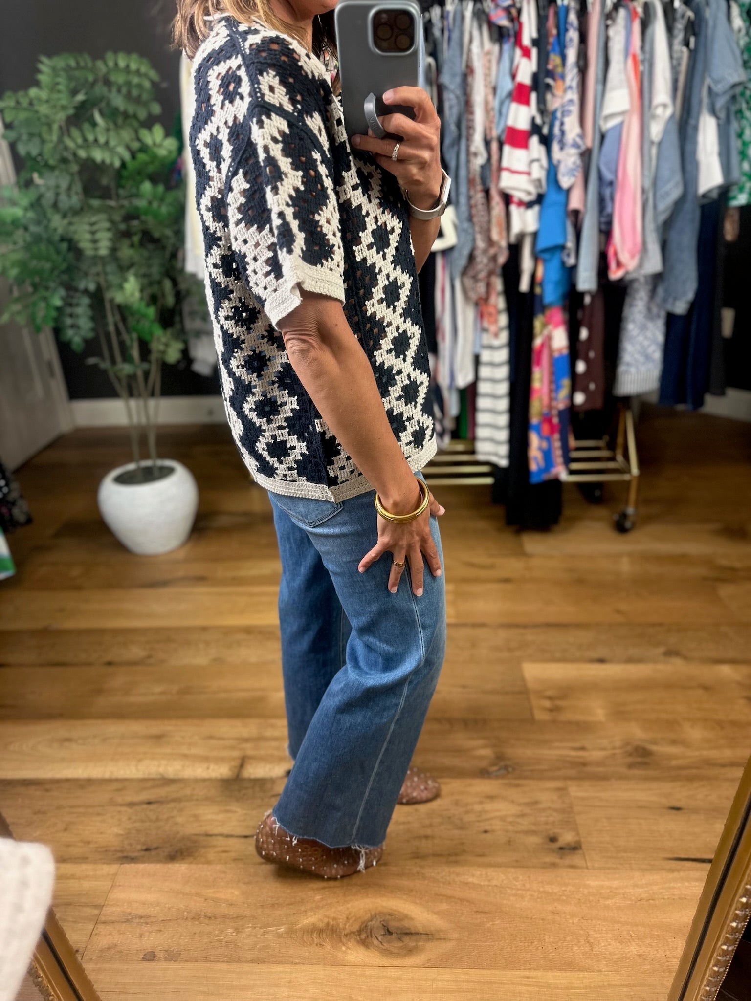 Make You Miss Me Crochet Button-Down Top-Short Sleeves-Doe & Rae-Anna Kaytes Boutique, Women's Fashion Boutique in Grinnell, Iowa