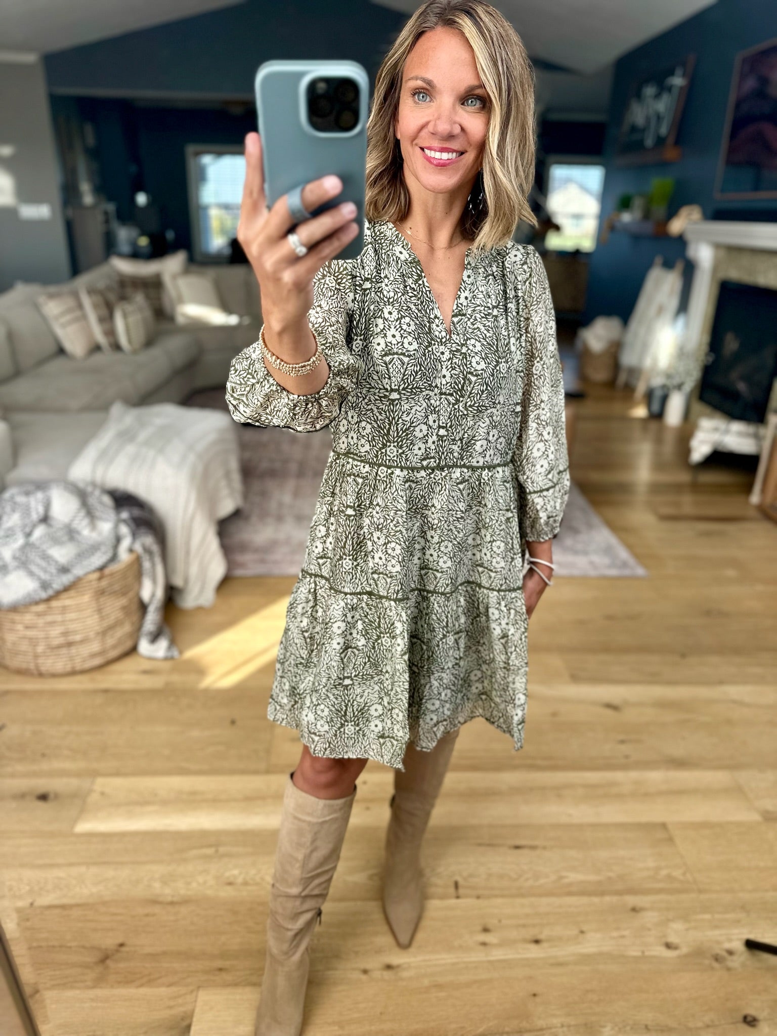 Trusting Fall Floral Dress-Skies Are Blue-Anna Kaytes Boutique, Women's Fashion Boutique in Grinnell, Iowa