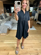 Reasons Why Button-Detail Dress - Black-Dresses-Les Amis-Anna Kaytes Boutique, Women's Fashion Boutique in Grinnell, Iowa