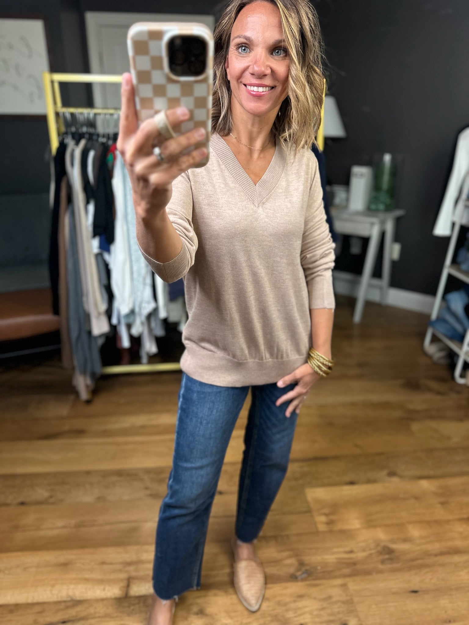 Hear Me Out Lightweight V-Neck Knit Top - Hazelnut Butter-Eesome-Anna Kaytes Boutique, Women's Fashion Boutique in Grinnell, Iowa