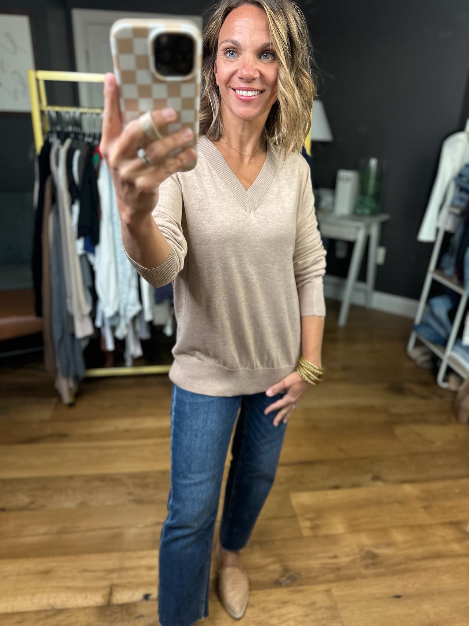 Hear Me Out Lightweight V-Neck Knit Top - Hazelnut Butter-Eesome-Anna Kaytes Boutique, Women's Fashion Boutique in Grinnell, Iowa