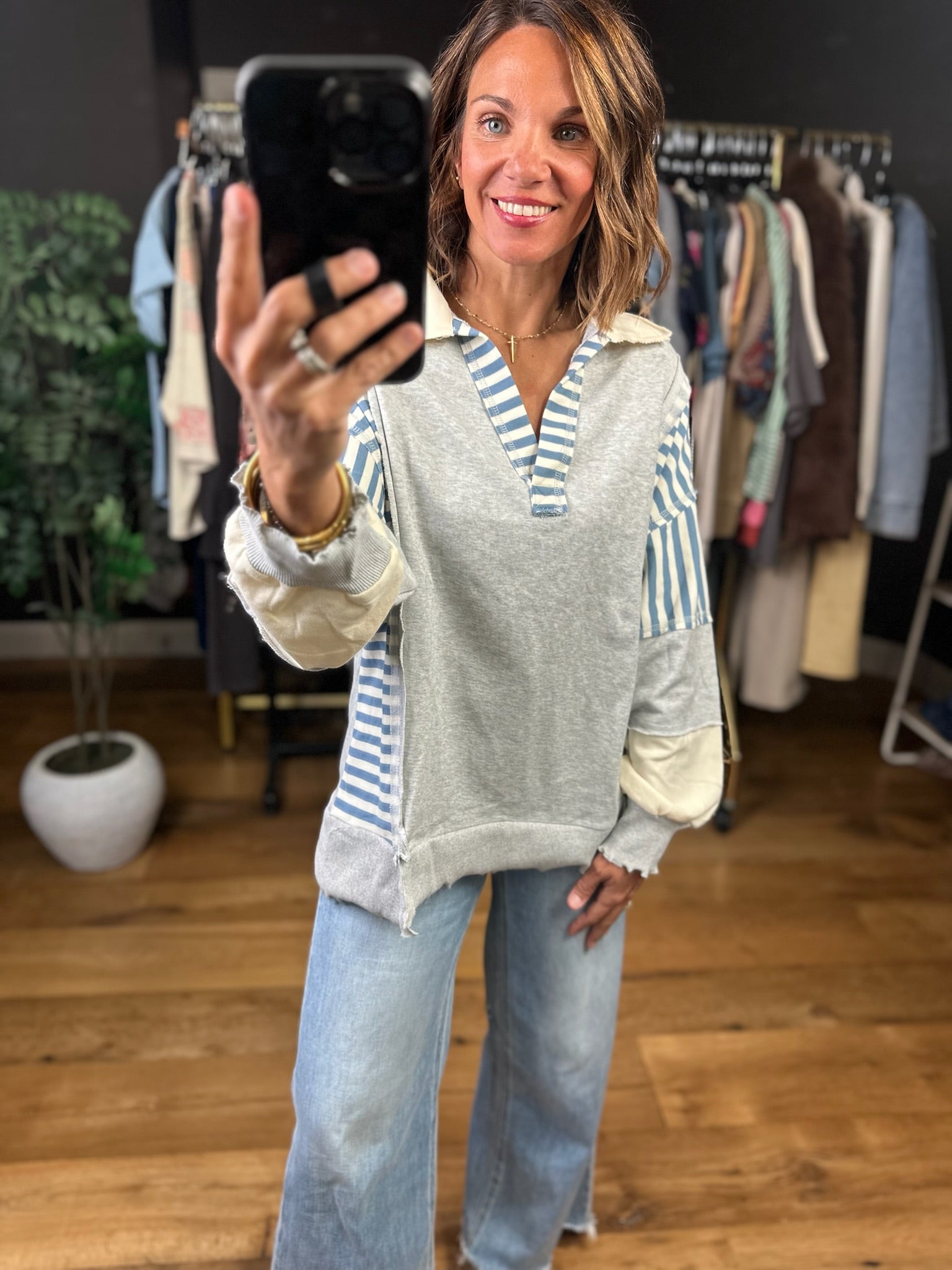 Better Direction Stripe-Detail Pullover-Sweaters-Very J-Anna Kaytes Boutique, Women's Fashion Boutique in Grinnell, Iowa