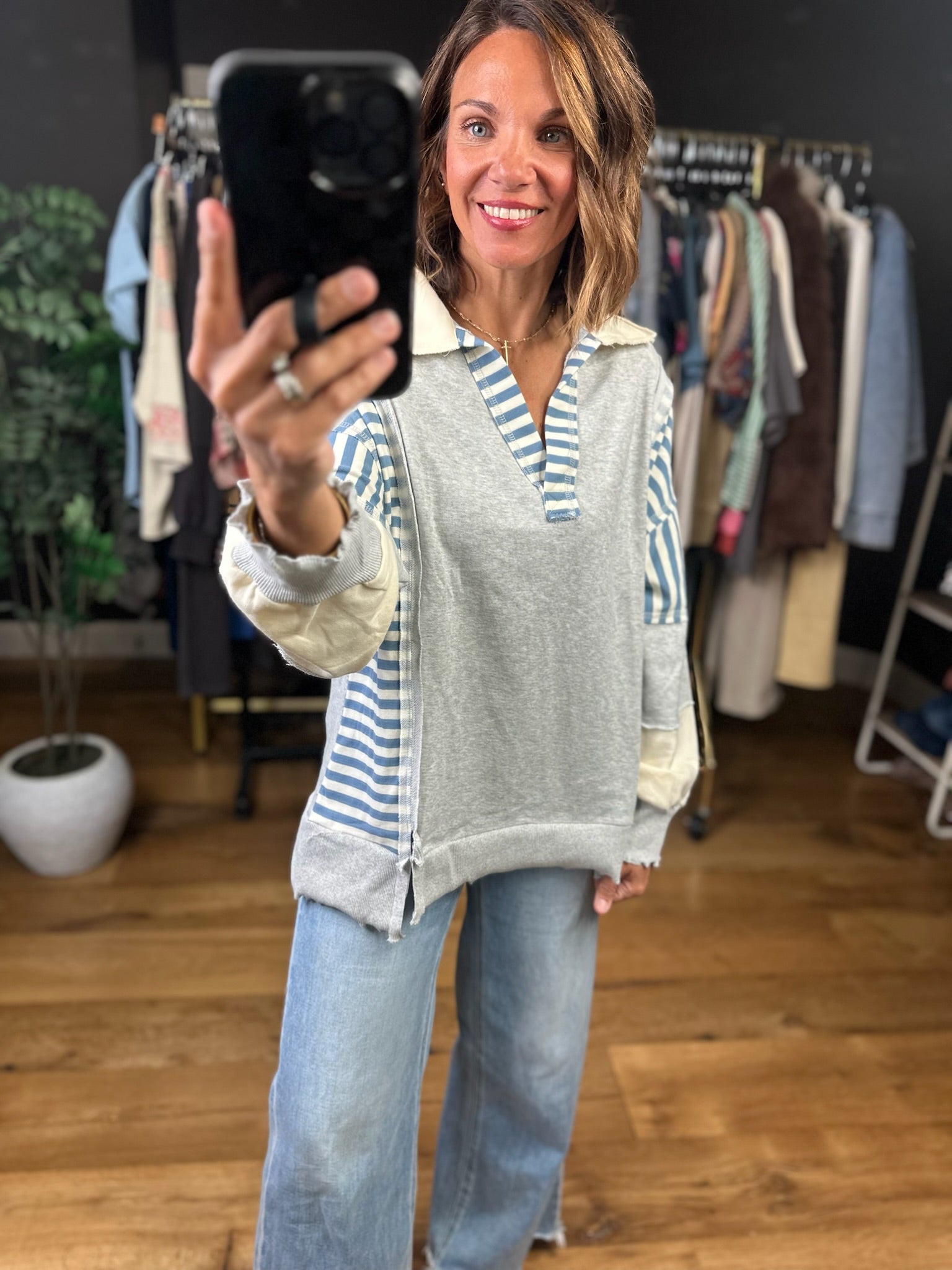 Better Direction Stripe-Detail Pullover-Sweaters-Very J-Anna Kaytes Boutique, Women's Fashion Boutique in Grinnell, Iowa
