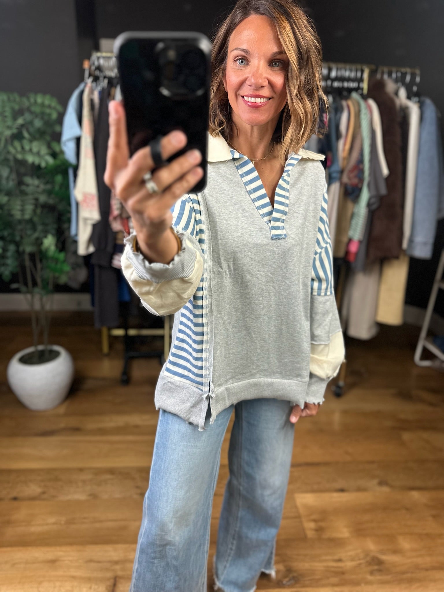 Better Direction Stripe-Detail Pullover-Sweaters-Very J-Anna Kaytes Boutique, Women's Fashion Boutique in Grinnell, Iowa