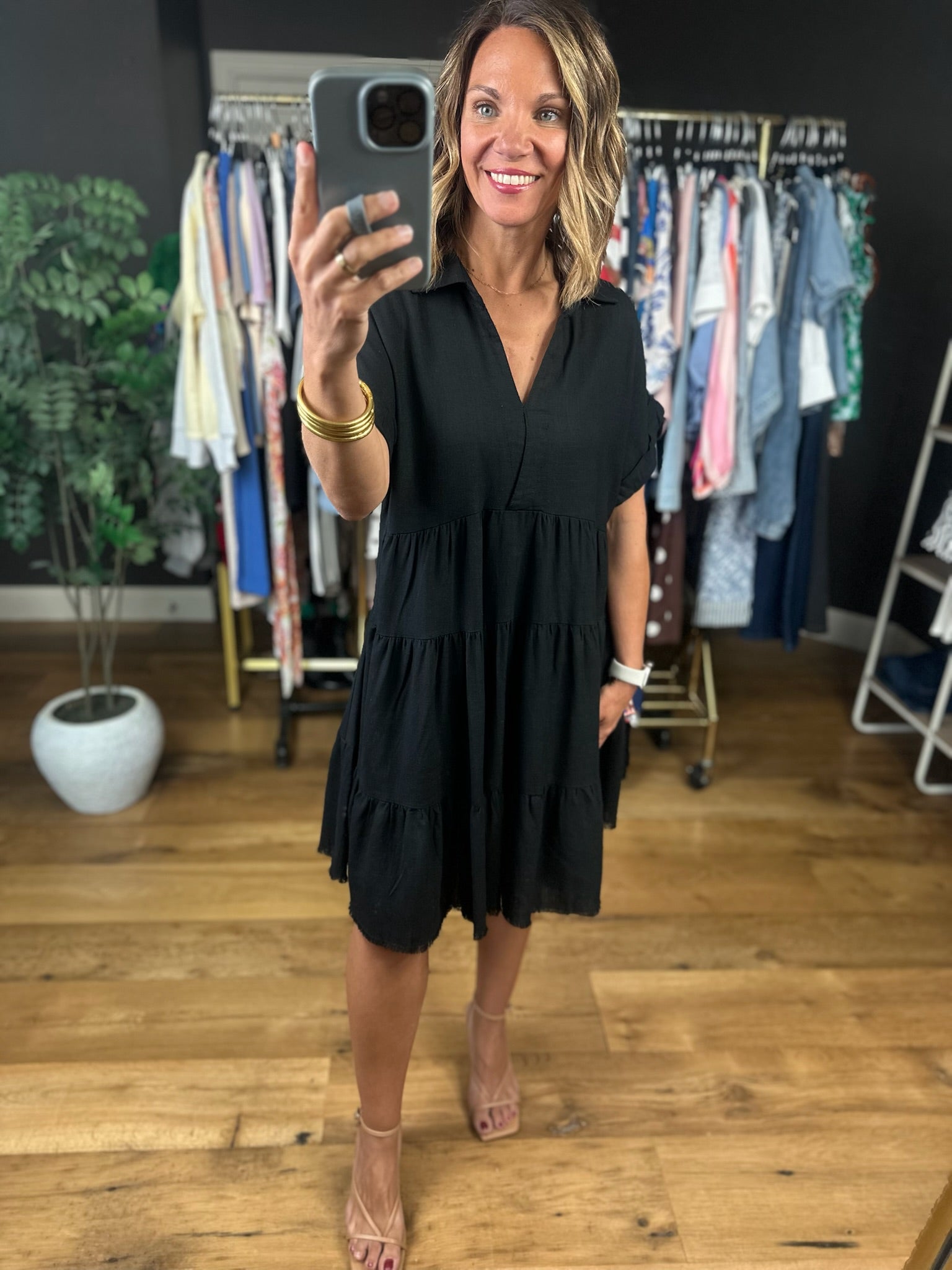 On My Mind Raw-Hem Tiered Dress-Dresses-Umgee-Anna Kaytes Boutique, Women's Fashion Boutique in Grinnell, Iowa
