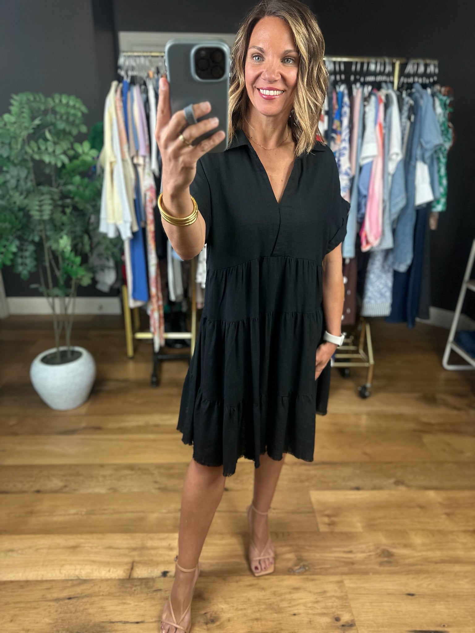 On My Mind Raw-Hem Tiered Dress-Dresses-Umgee-Anna Kaytes Boutique, Women's Fashion Boutique in Grinnell, Iowa