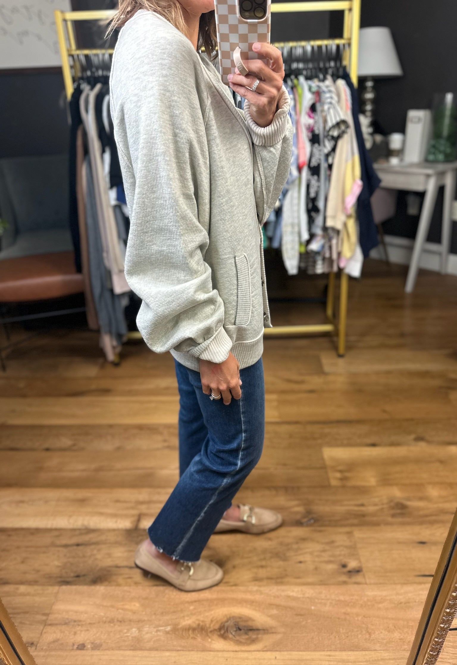 Looking Back Chunky Knit Trimmed Cardigan - Heather Grey/Oatmeal-Bucketlist-Anna Kaytes Boutique, Women's Fashion Boutique in Grinnell, Iowa