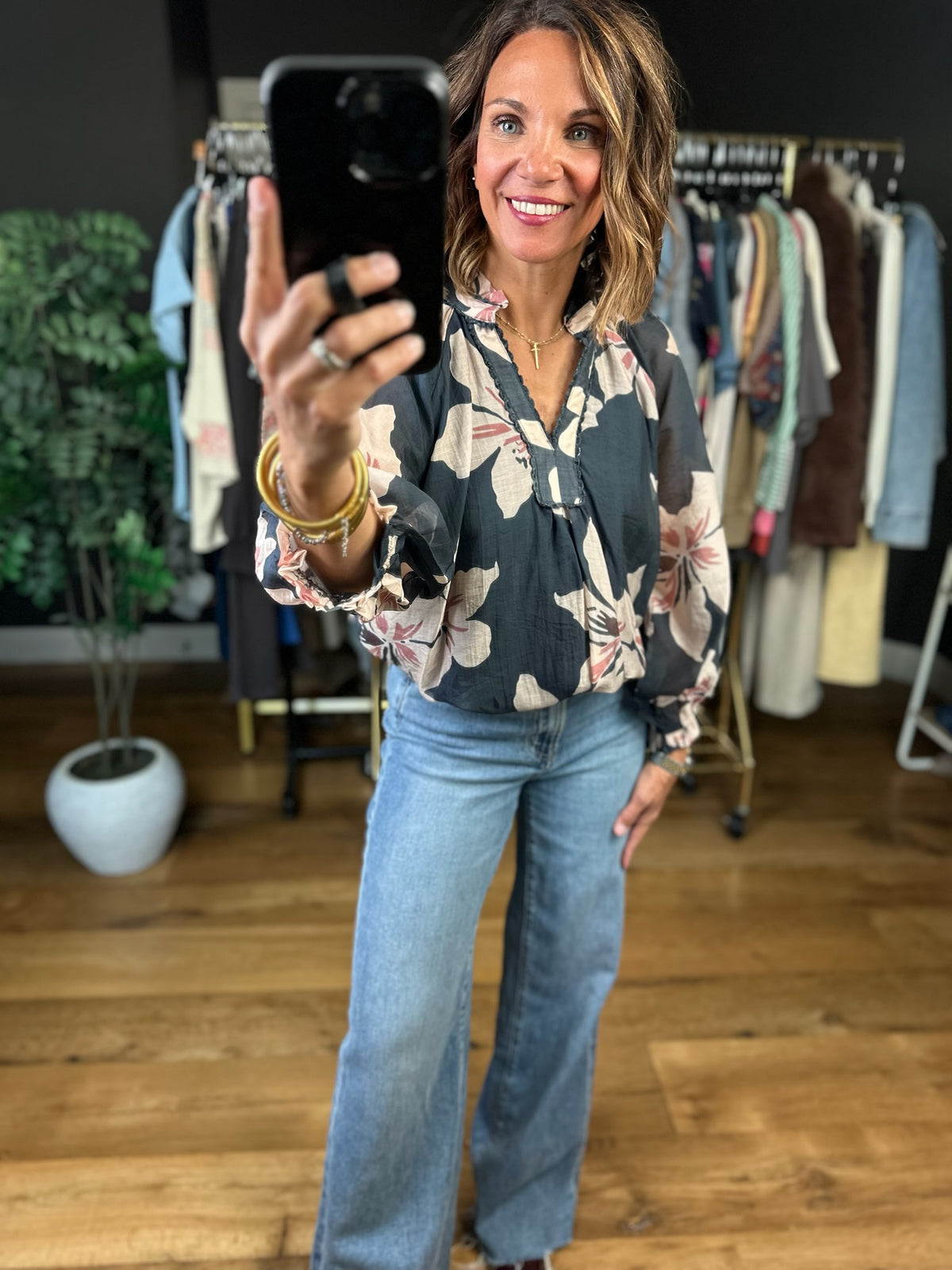 In No Time Floral Top-Long Sleeves-Umgee-Anna Kaytes Boutique, Women's Fashion Boutique in Grinnell, Iowa