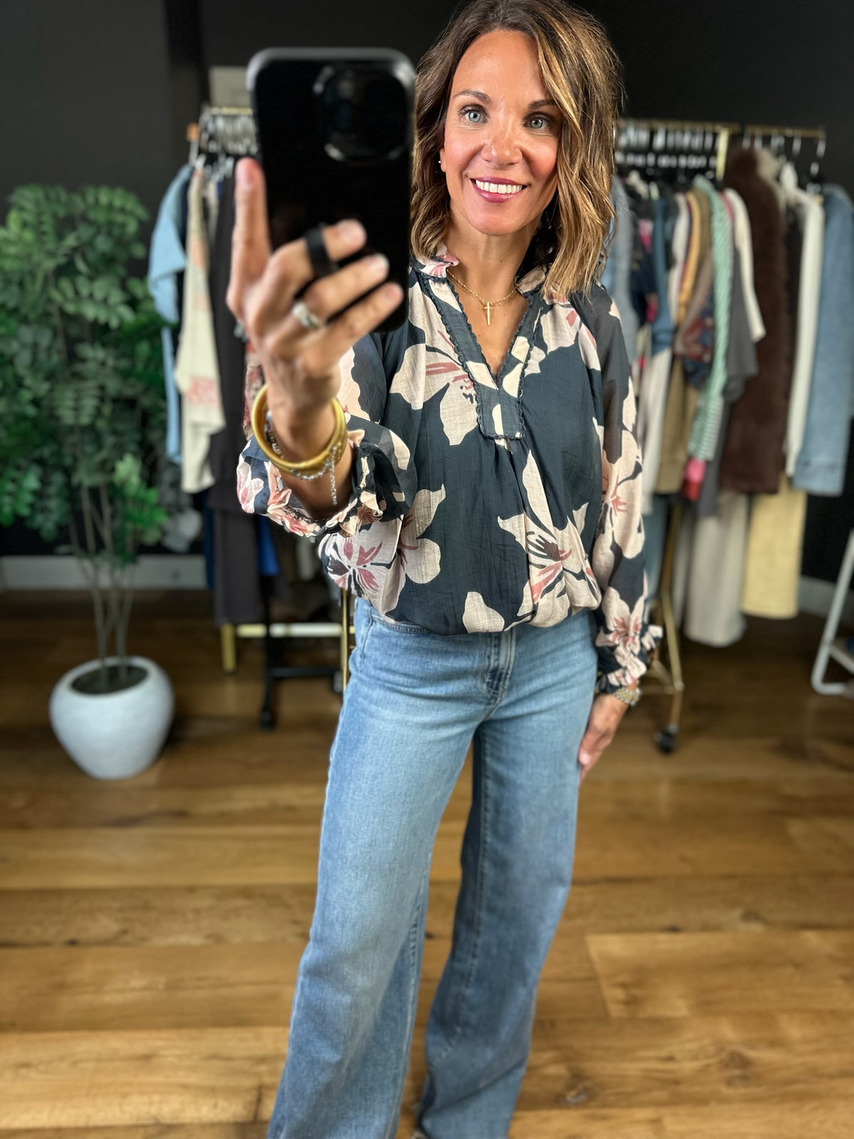 In No Time Floral Top-Long Sleeves-Umgee-Anna Kaytes Boutique, Women's Fashion Boutique in Grinnell, Iowa