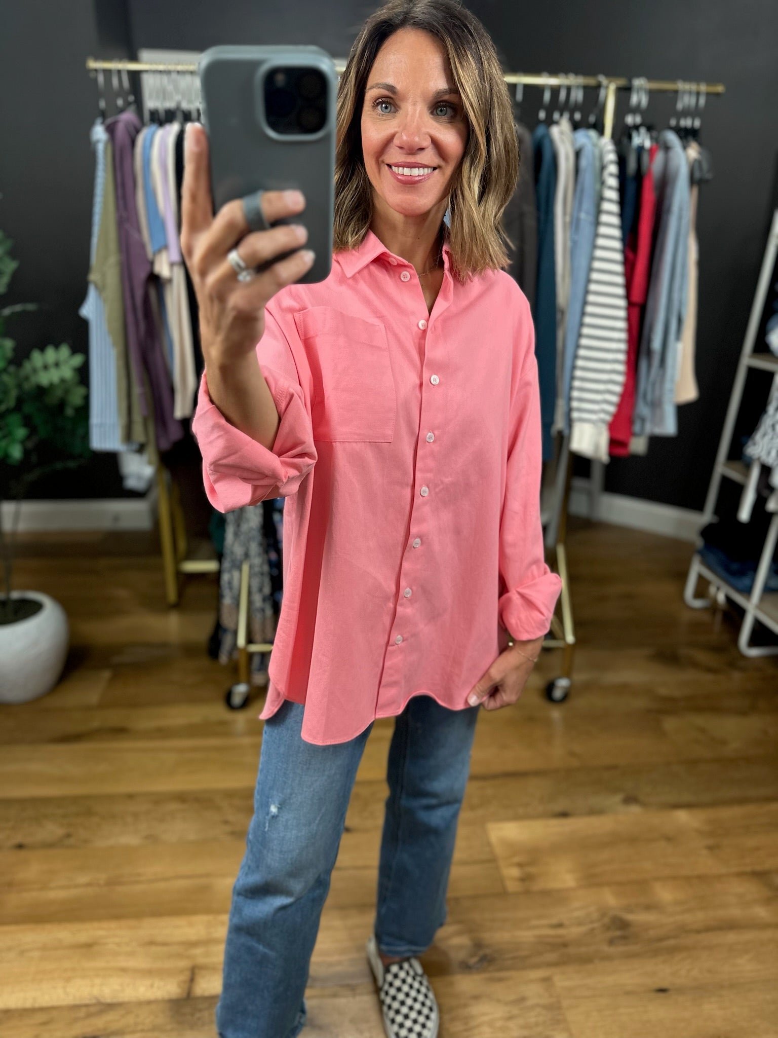 Side Note Oversized Button-Down-Long Sleeves-Wishlist-Anna Kaytes Boutique, Women's Fashion Boutique in Grinnell, Iowa