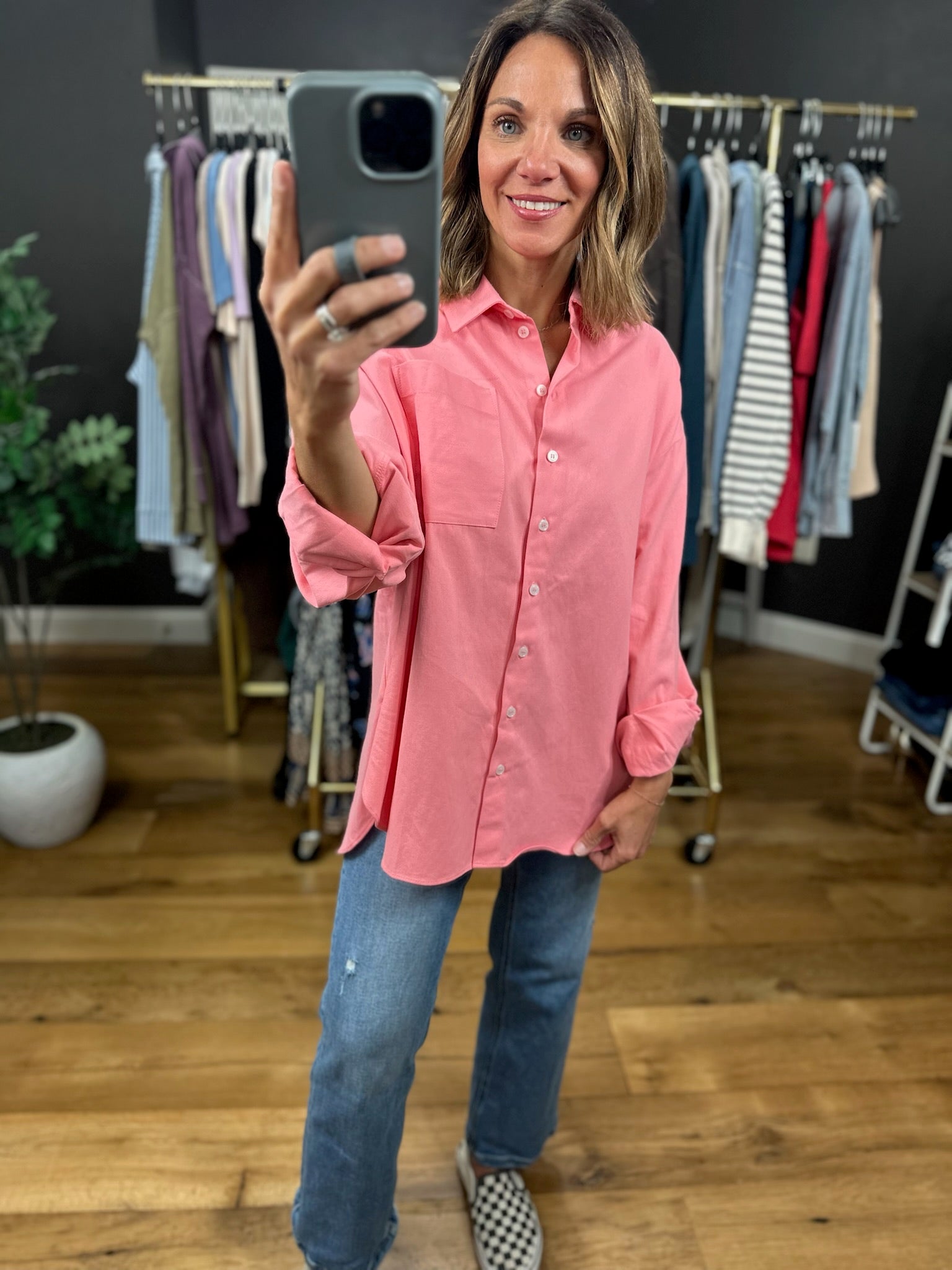 Side Note Oversized Button-Down-Long Sleeves-Wishlist-Anna Kaytes Boutique, Women's Fashion Boutique in Grinnell, Iowa