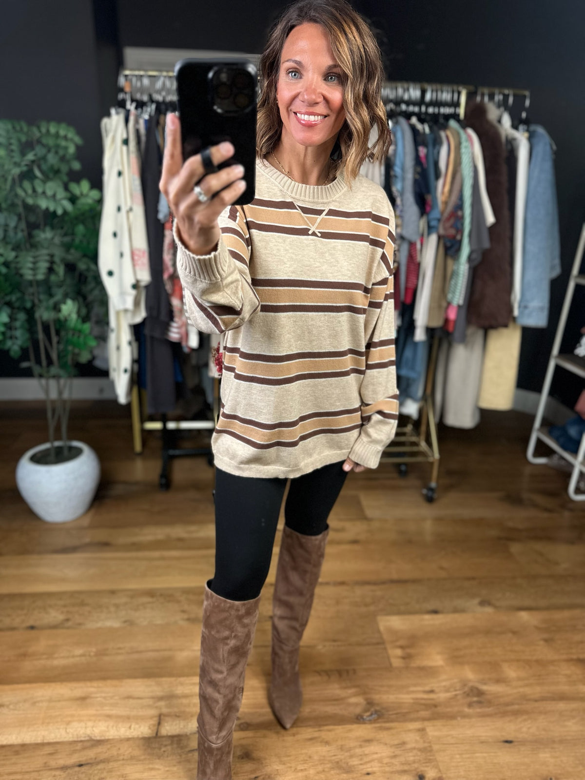 Weekends Away Striped Knit-Sweaters-Very J-Anna Kaytes Boutique, Women's Fashion Boutique in Grinnell, Iowa