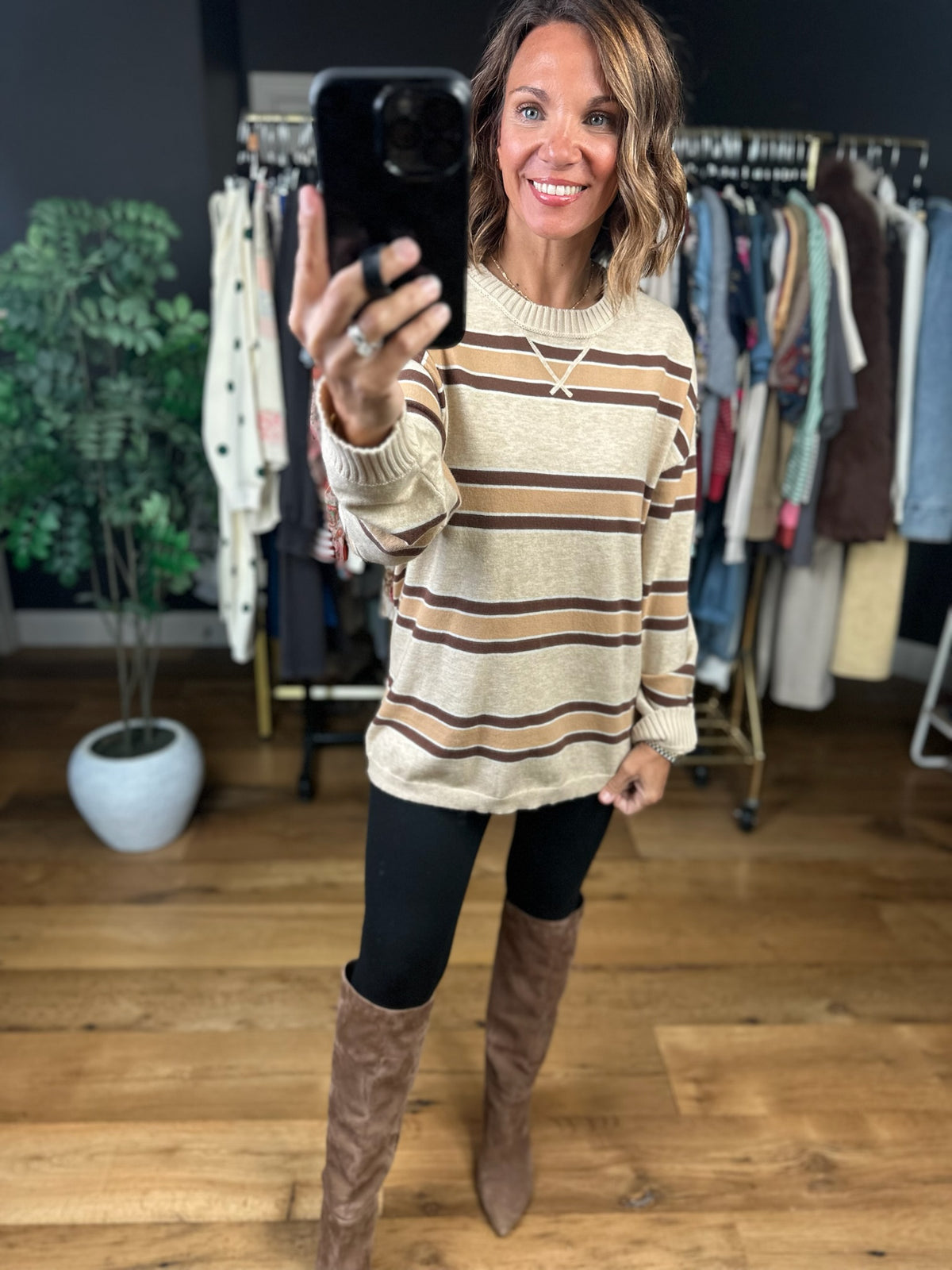 Weekends Away Striped Knit-Sweaters-Very J-Anna Kaytes Boutique, Women's Fashion Boutique in Grinnell, Iowa