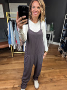 Coming Home Corded Pocket Jumpsuit - Eggplant-Jumpsuits-Wasabi & Mint WMJ3264-Anna Kaytes Boutique, Women's Fashion Boutique in Grinnell, Iowa