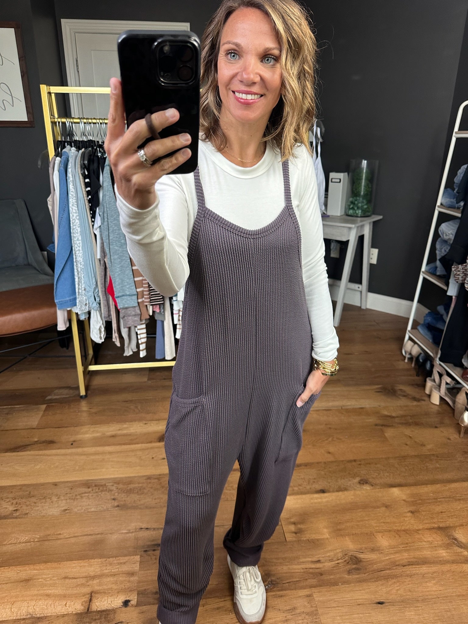 Coming Home Corded Pocket Jumpsuit - Eggplant-Jumpsuits-Wasabi & Mint WMJ3264-Anna Kaytes Boutique, Women's Fashion Boutique in Grinnell, Iowa