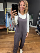 Coming Home Corded Pocket Jumpsuit - Eggplant-Jumpsuits-Wasabi & Mint WMJ3264-Anna Kaytes Boutique, Women's Fashion Boutique in Grinnell, Iowa