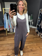 Coming Home Corded Pocket Jumpsuit - Eggplant-Jumpsuits-Wasabi & Mint WMJ3264-Anna Kaytes Boutique, Women's Fashion Boutique in Grinnell, Iowa