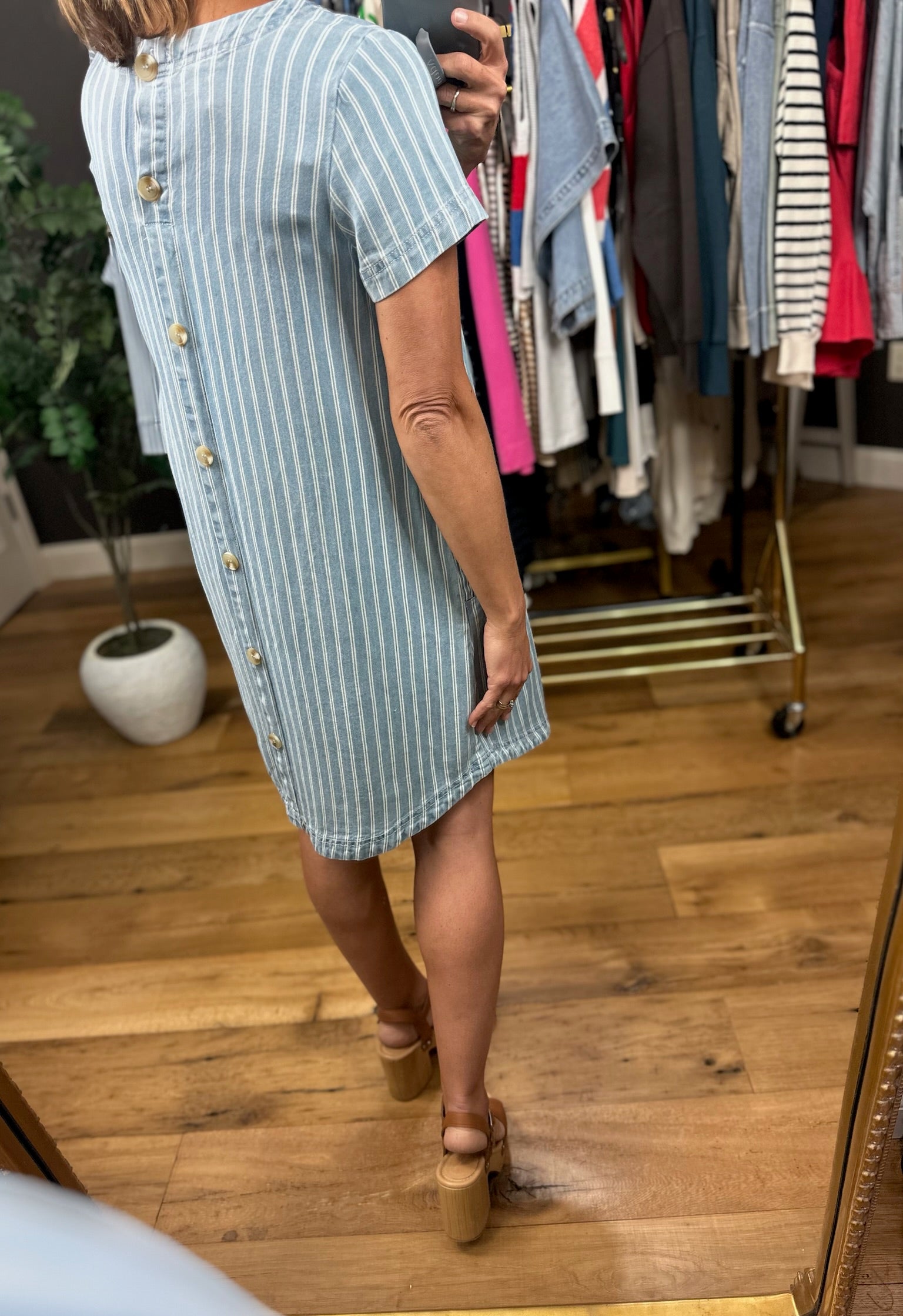 Where I'm At Striped Chambray Dress-Dresses-Blu Pepper-Anna Kaytes Boutique, Women's Fashion Boutique in Grinnell, Iowa
