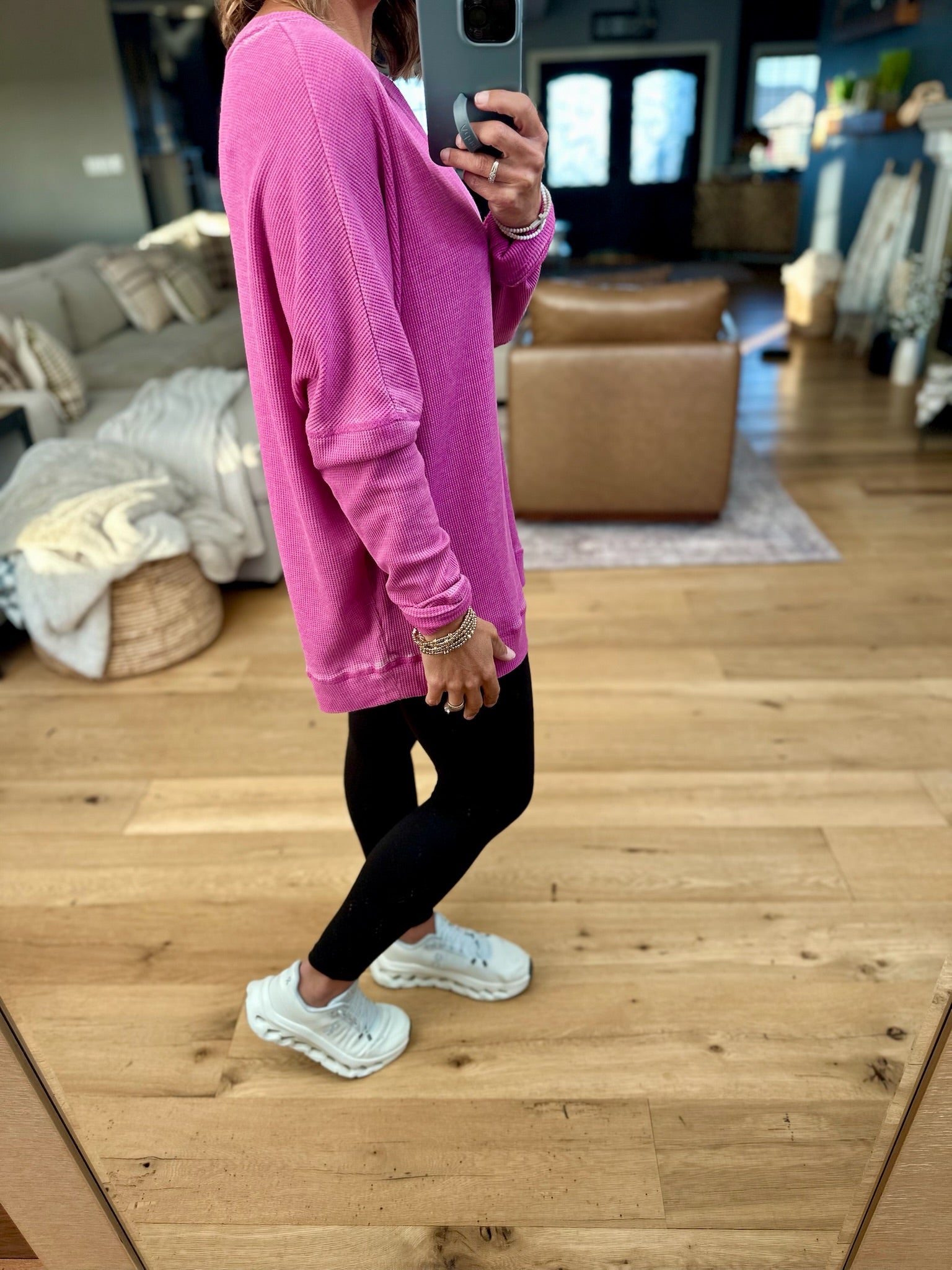 Make It Happen Waffle Long Sleeve Top-Mono B-Anna Kaytes Boutique, Women's Fashion Boutique in Grinnell, Iowa