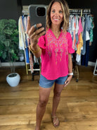 Make Things Special Embroidered Top-Short Sleeves-voy-Anna Kaytes Boutique, Women's Fashion Boutique in Grinnell, Iowa