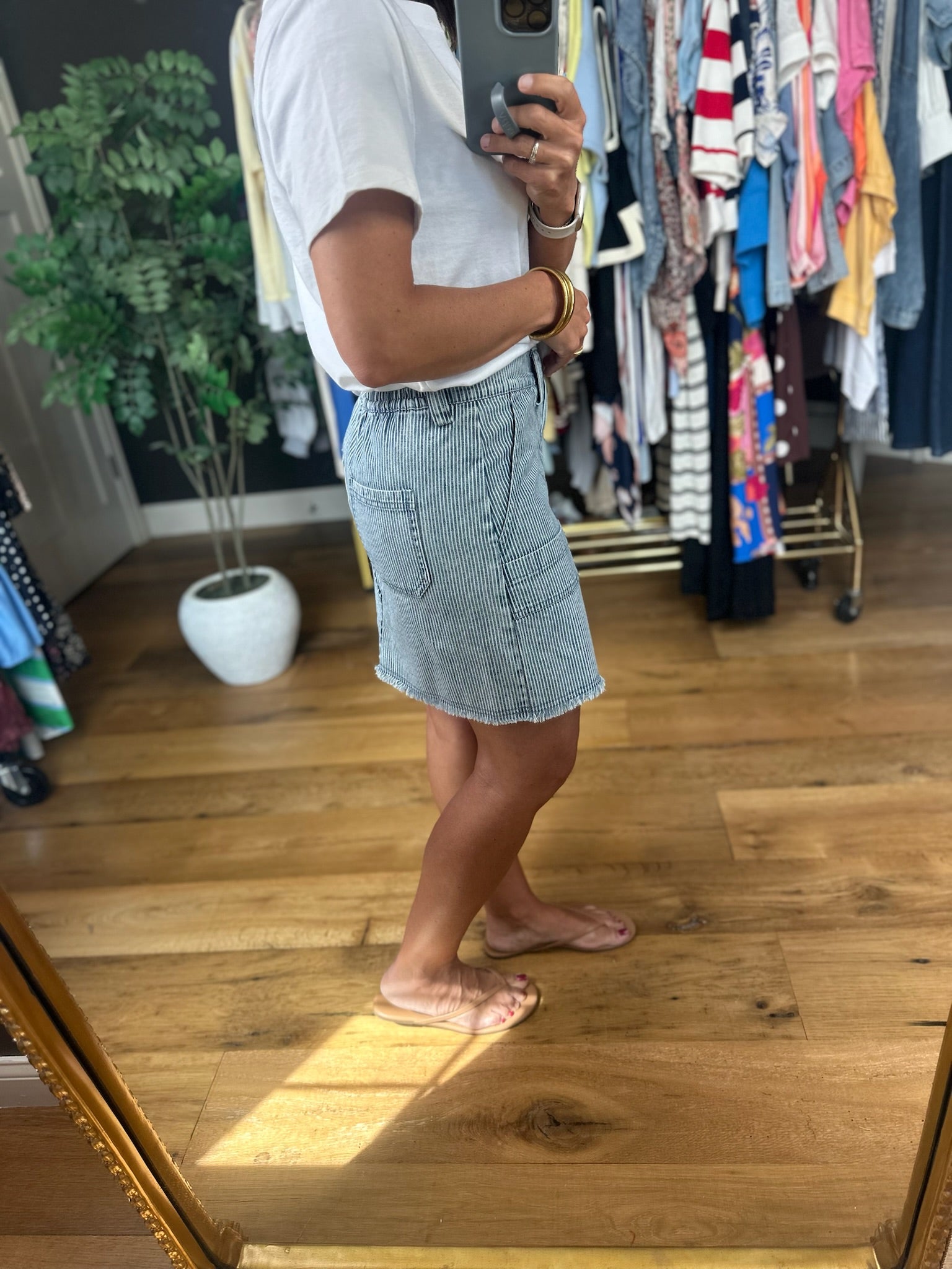 On The Other Side Striped Denim Mini Skirt-Skirts-Very J-Anna Kaytes Boutique, Women's Fashion Boutique in Grinnell, Iowa