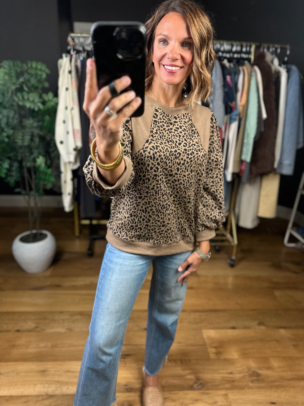 The Easy Way Animal Print Crew Top-Sweaters-Umgee-Anna Kaytes Boutique, Women's Fashion Boutique in Grinnell, Iowa