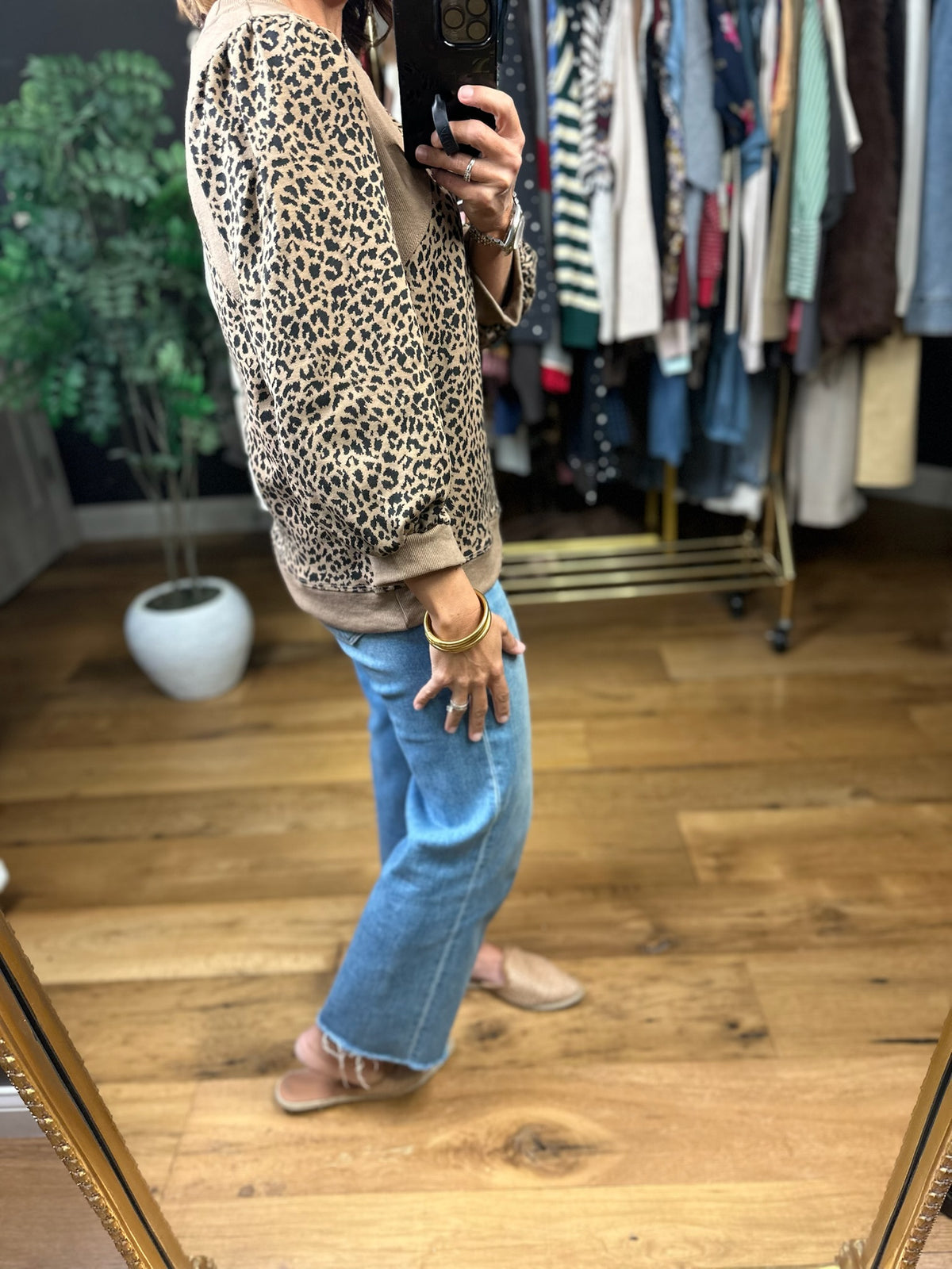 The Easy Way Animal Print Crew Top-Sweaters-Umgee-Anna Kaytes Boutique, Women's Fashion Boutique in Grinnell, Iowa
