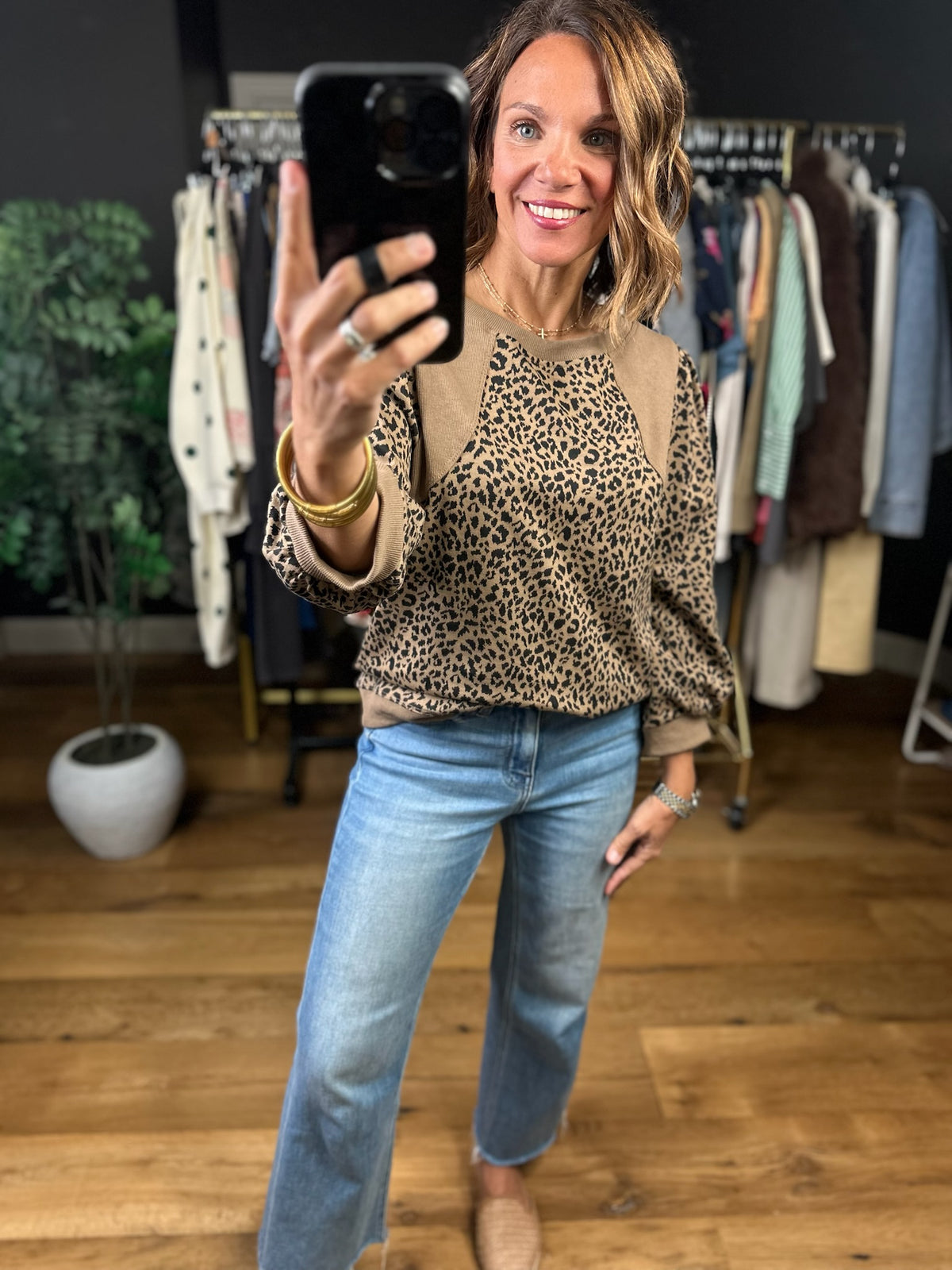 The Easy Way Animal Print Crew Top-Sweaters-Umgee-Anna Kaytes Boutique, Women's Fashion Boutique in Grinnell, Iowa