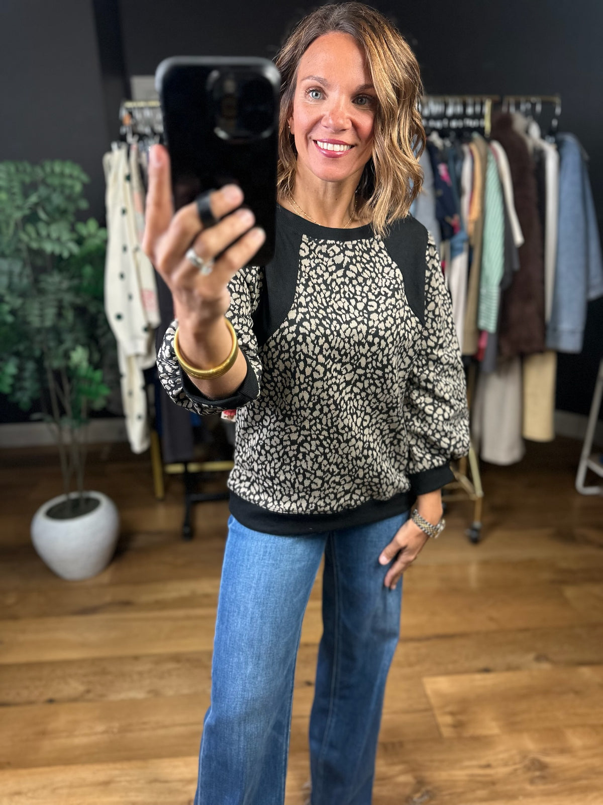 The Easy Way Animal Print Crew Top-Sweaters-Umgee-Anna Kaytes Boutique, Women's Fashion Boutique in Grinnell, Iowa