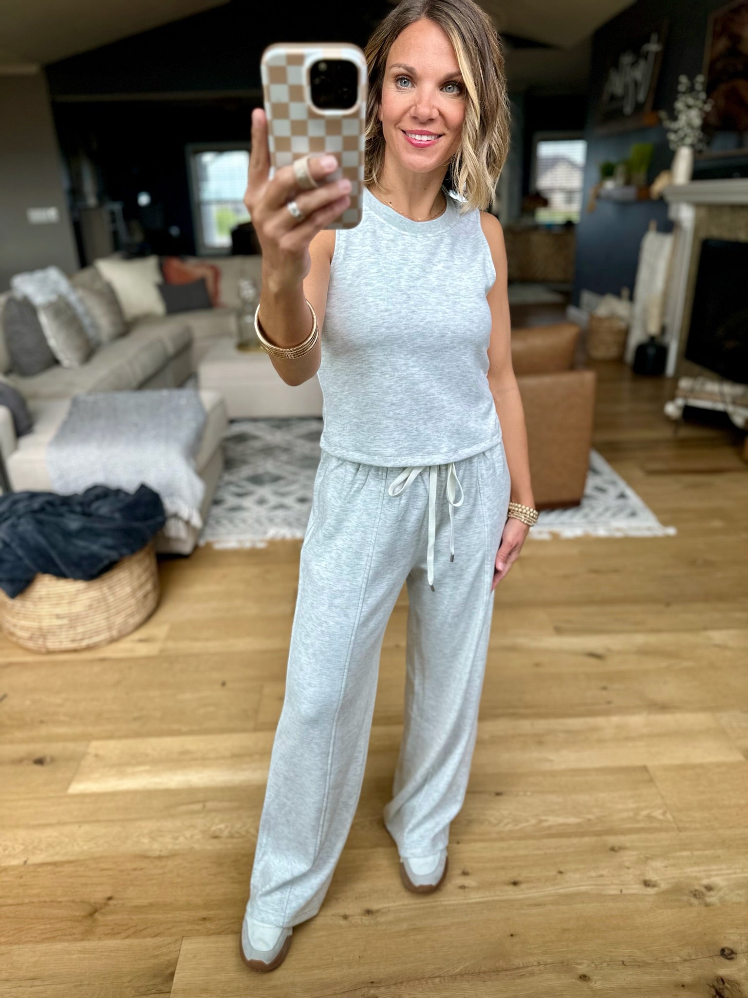 Long Time Comfort Tank+Pant Set - Heather Grey-Pants-Skies Are Blue-Anna Kaytes Boutique, Women's Fashion Boutique in Grinnell, Iowa