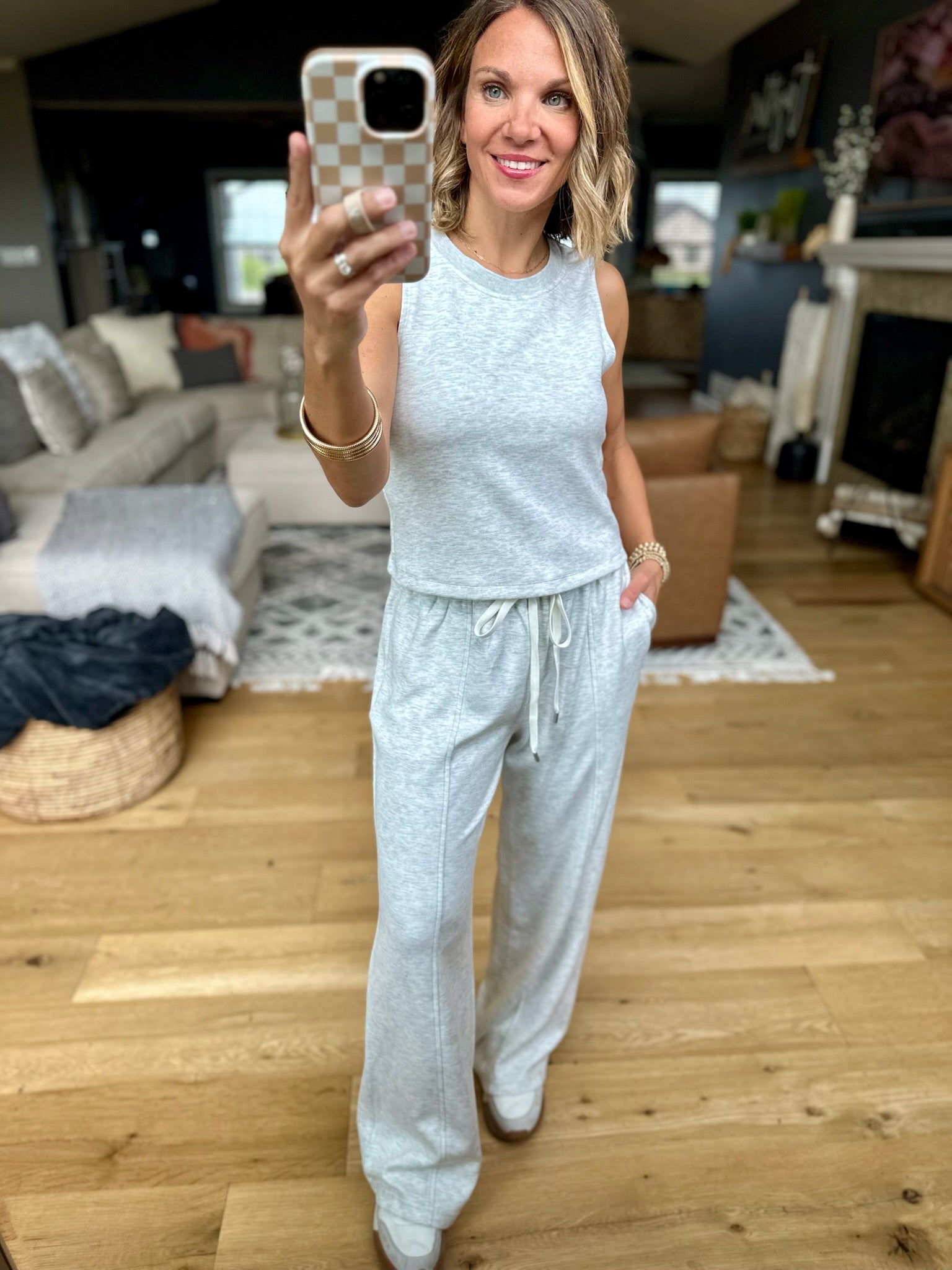 Long Time Comfort Tank+Pant Set - Heather Grey-Pants-Skies Are Blue-Anna Kaytes Boutique, Women's Fashion Boutique in Grinnell, Iowa