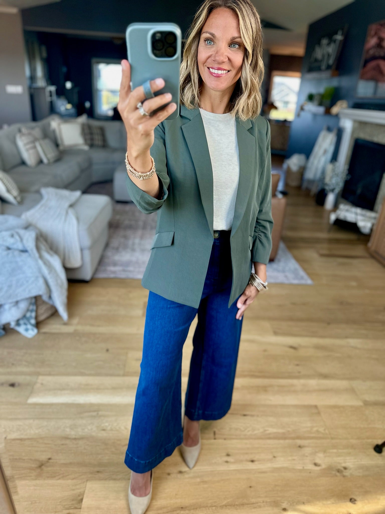 Daytime Decisions 3/4 Sleeve Blazer-Skies Are Blue-Anna Kaytes Boutique, Women's Fashion Boutique in Grinnell, Iowa