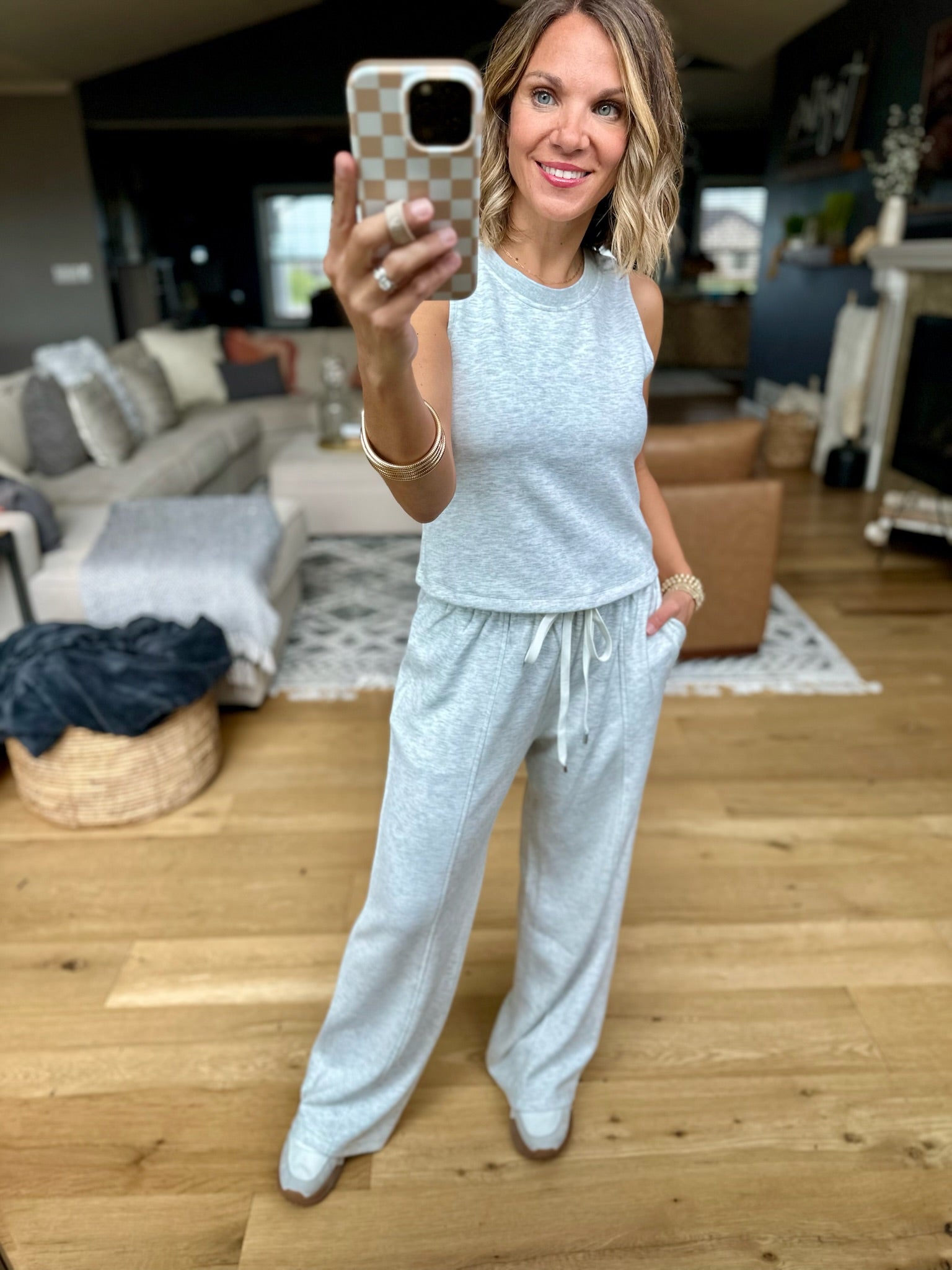 Long Time Comfort Tank+Pant Set - Heather Grey-Pants-Skies Are Blue-Anna Kaytes Boutique, Women's Fashion Boutique in Grinnell, Iowa